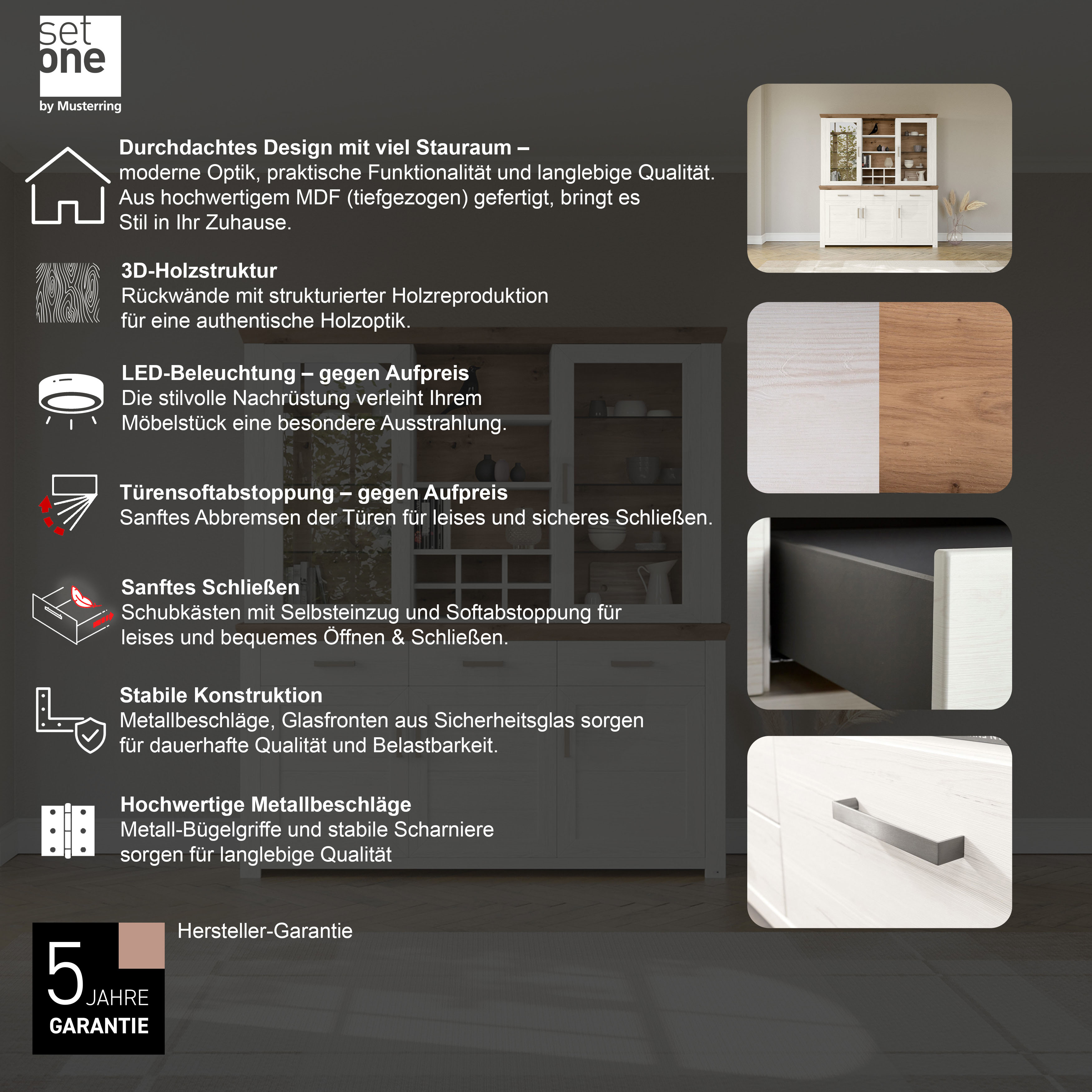 Thumbnail - set one by Musterring Schrank-Set "York", (2 St.), mit Glastüren, wahlweise mit Beleuchtung, 3 Farben, Breite 184 cm