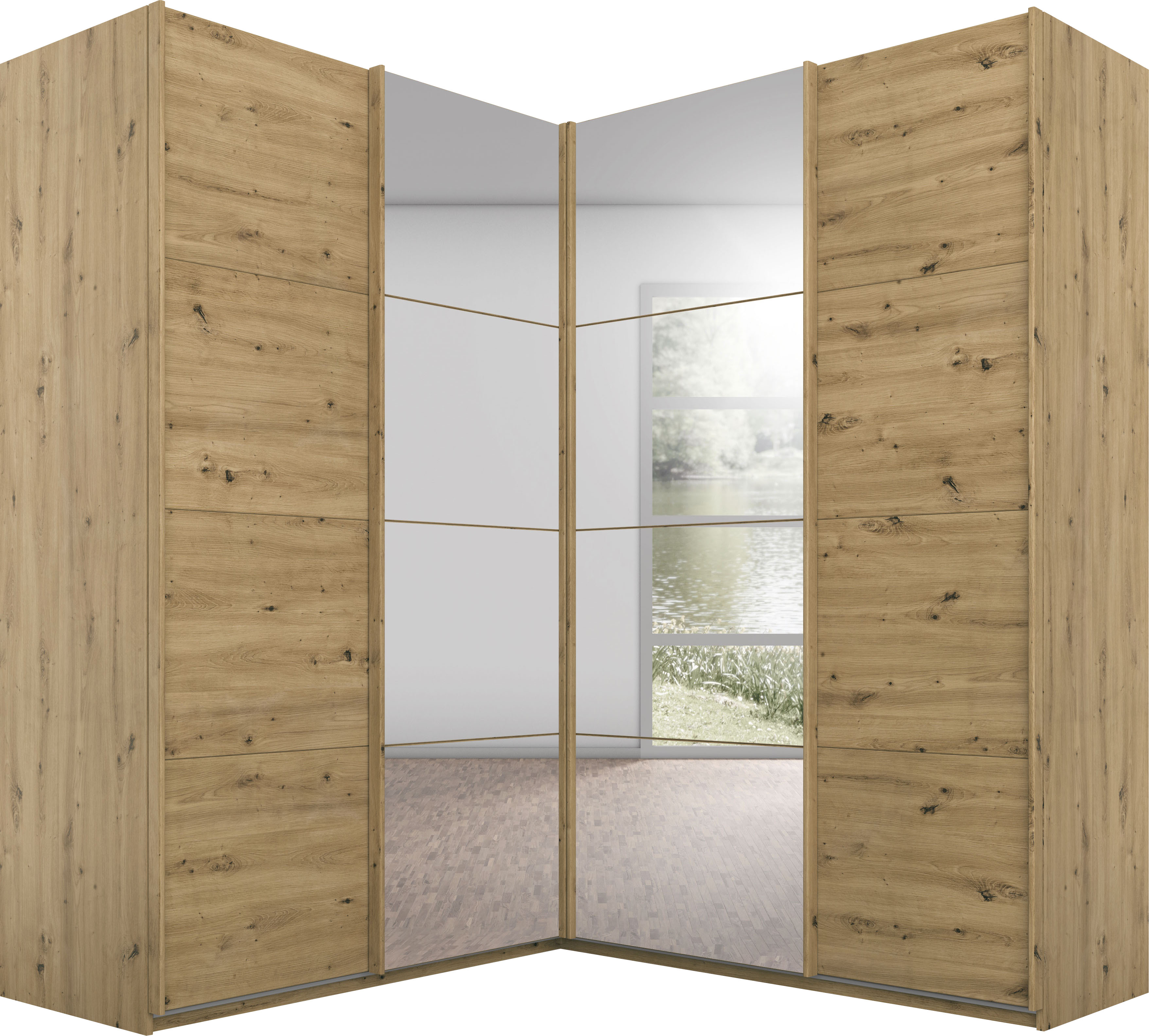 rauch "Schrank Garderobe Eckkleiderschrank QUADRA Front in Dekor/Hochglanz" in den Höhen 210/229 cm, inkl. Soft-Close-Funktion, großer Eckschrank mit viel Stauraum, Maß 181x187 cm MADE IN GERMANY