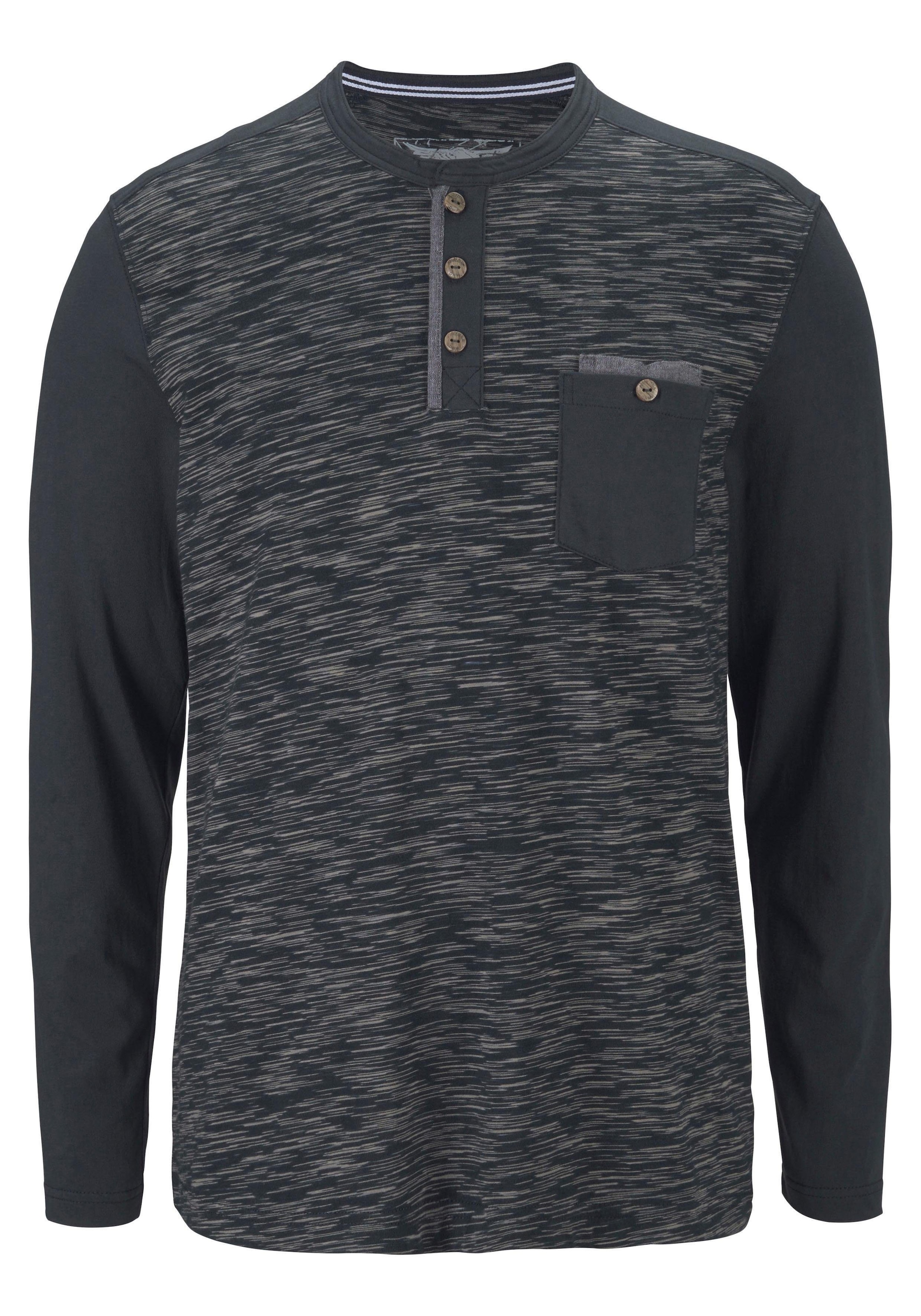 Arizona Longsleeve, Langarm, melierte Optik, Rundhalsausschnitt mit Knopfleiste