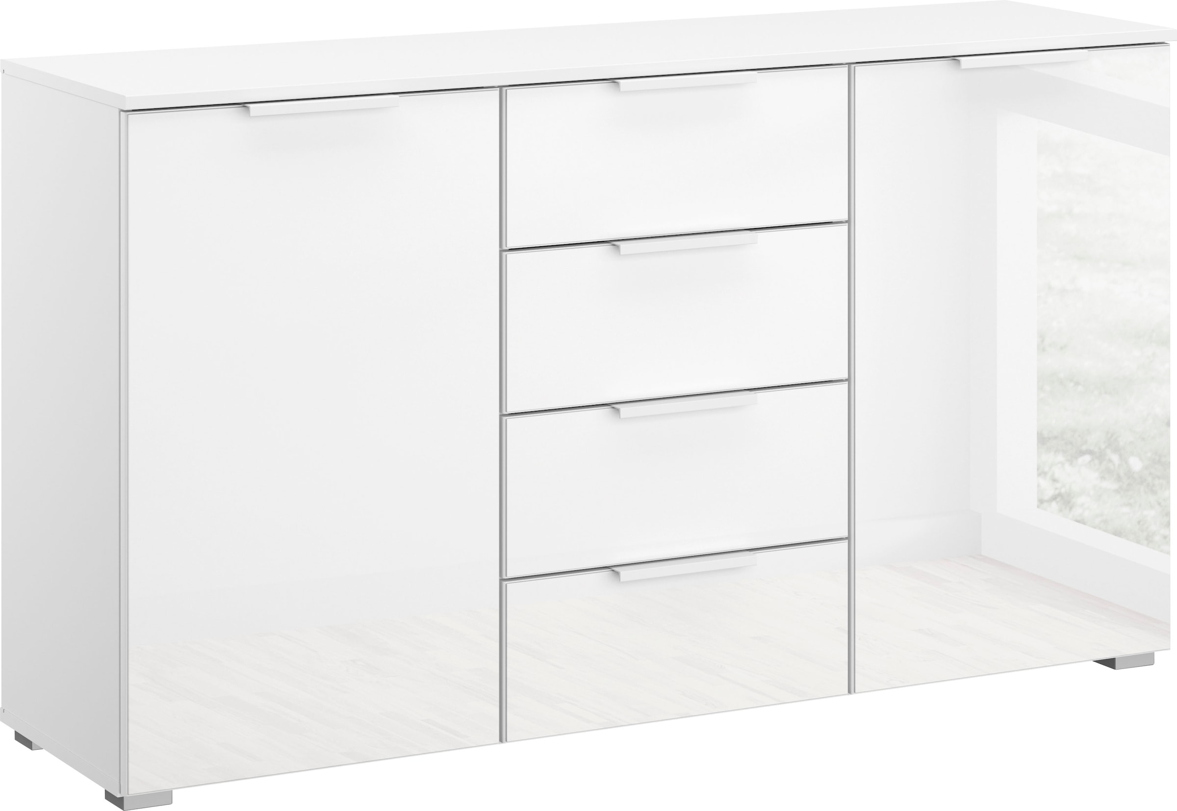 rauch Kommode "Sideboard Schubladenkommode Kombikommode KOLUNA mit Glasfront", mit 4 Schubkästen und 2 Türen sowie Metal