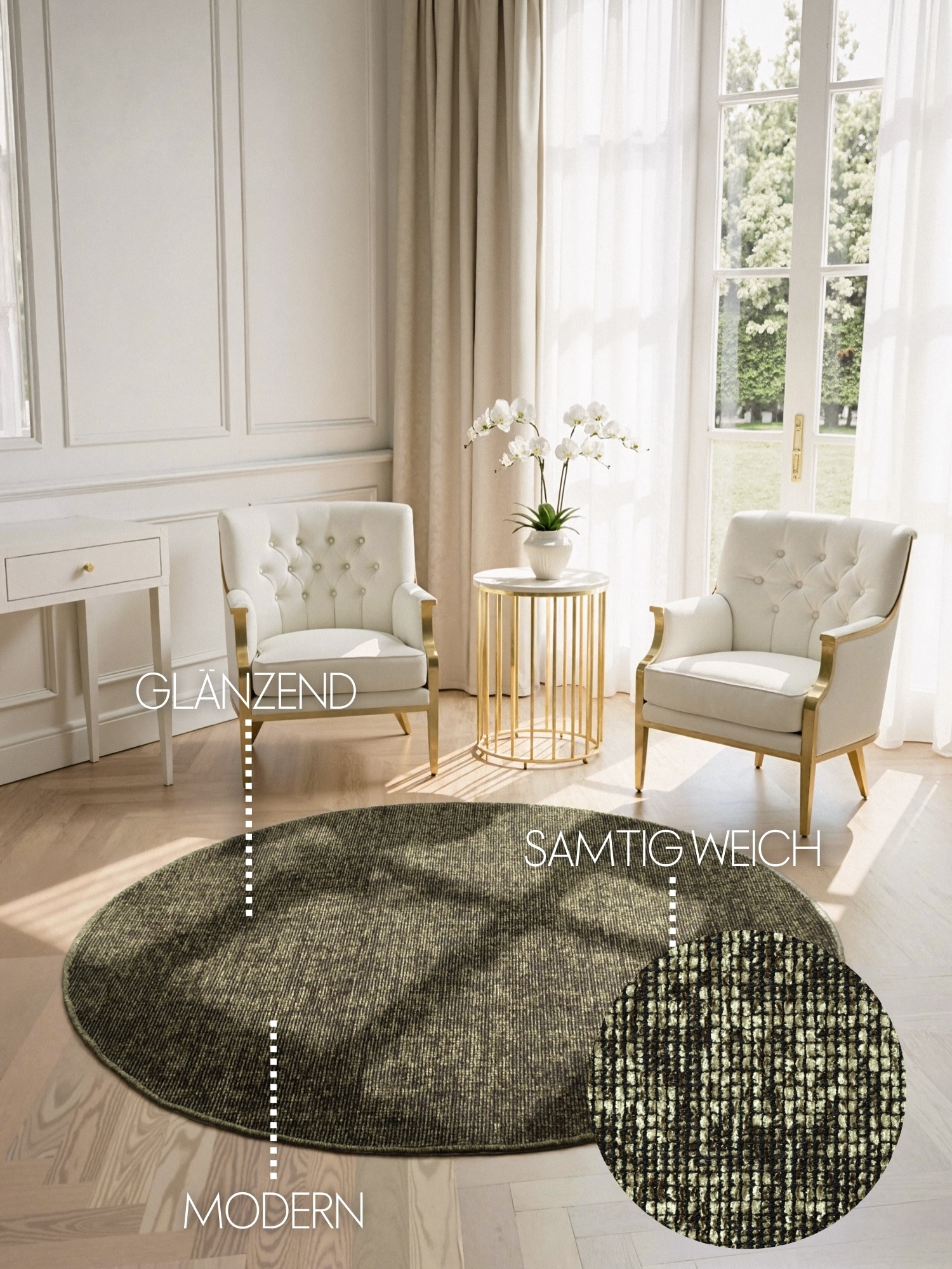 ELLE DECORATION Teppich »Prisma« rund 5 mm Höhe Glanz-Effekt, Karo Design, Kachel-Optik, Wohnzimmer, Schlafzimmer,Flur