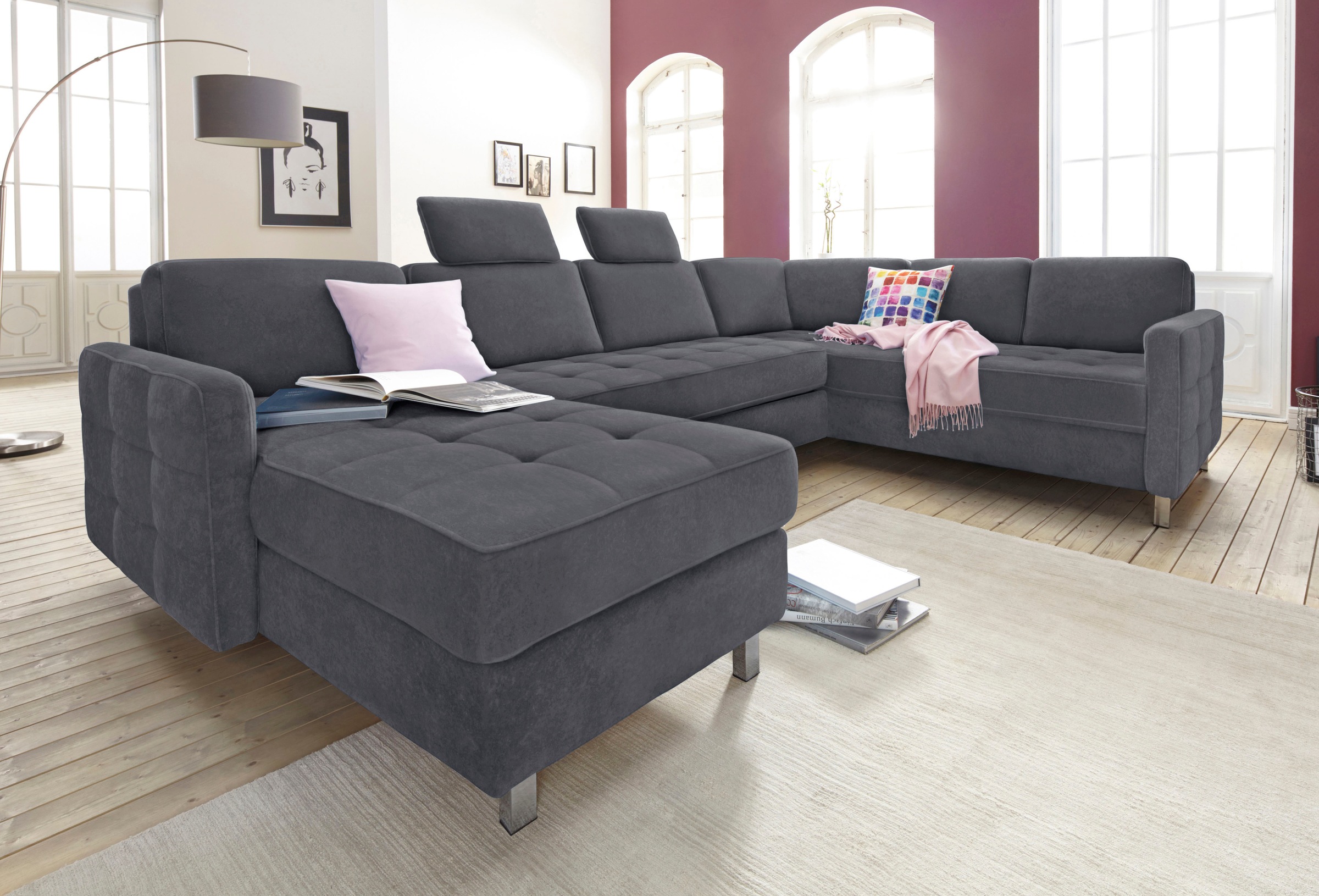 sit&more Wohnlandschaft "Pablo U-Form, B: 292cm, inkl. 2 Kopfstützen" wahlweise mit Schlaffunktion und Bettkasten