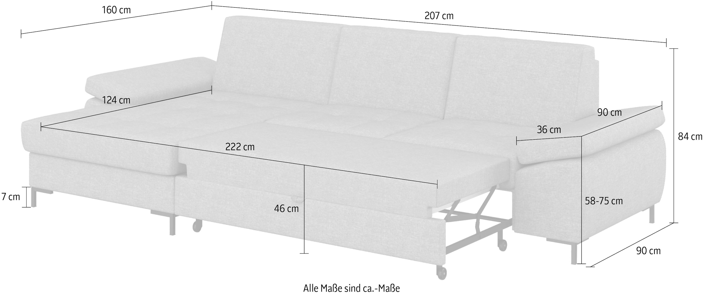 DOMO collection Ecksofa »Capelo L-Form«, mit Armteilverstellung, wahlweise mit Bettfunktion, Federkern