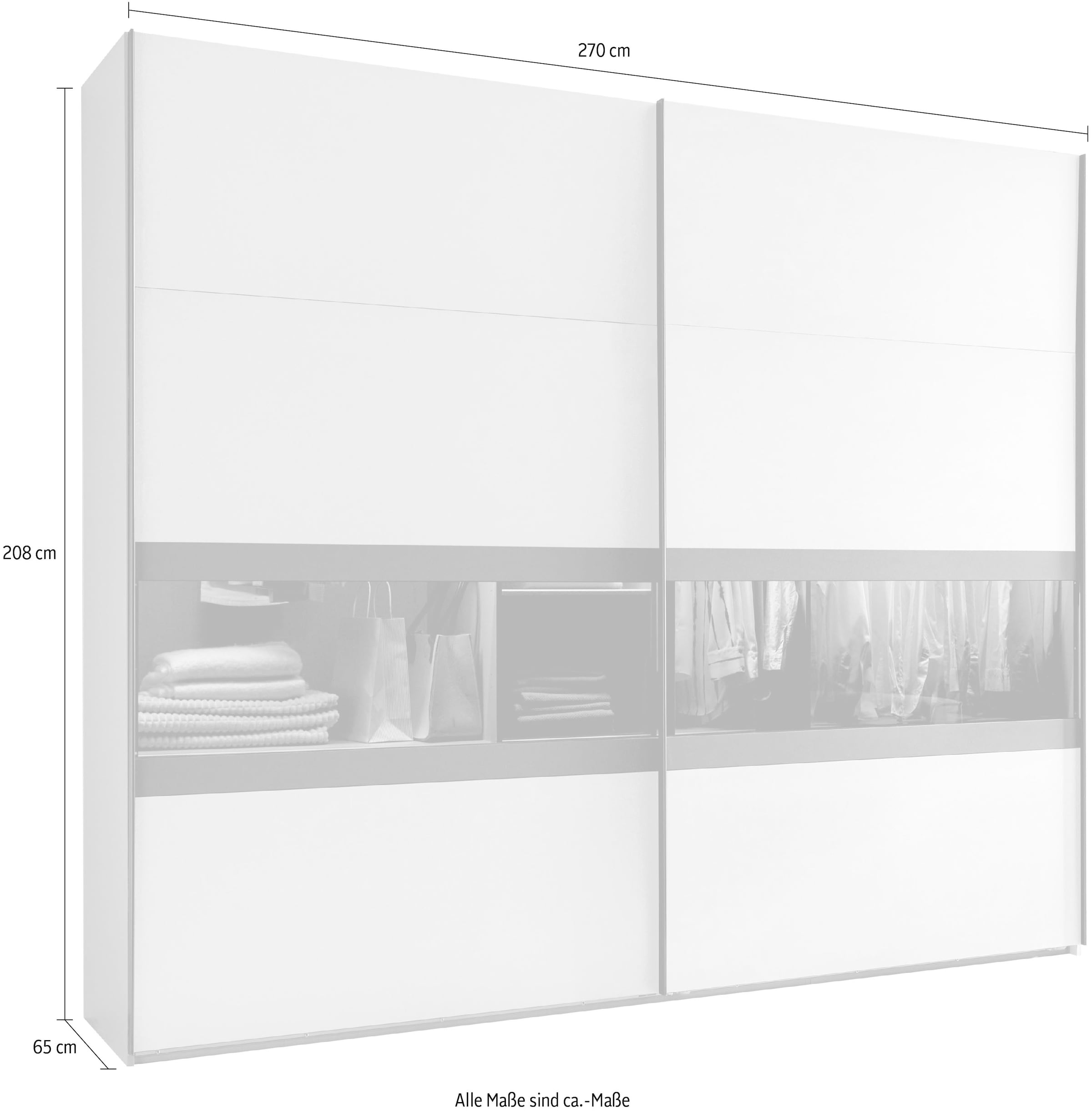 Wimex Schwebetürenschrank »Easy Plus, Kleiderschrank Made in Germany«, mit Glaseinsatz/ Rauchglas, viele Breiten zur Auswahl, schwarze Griffe