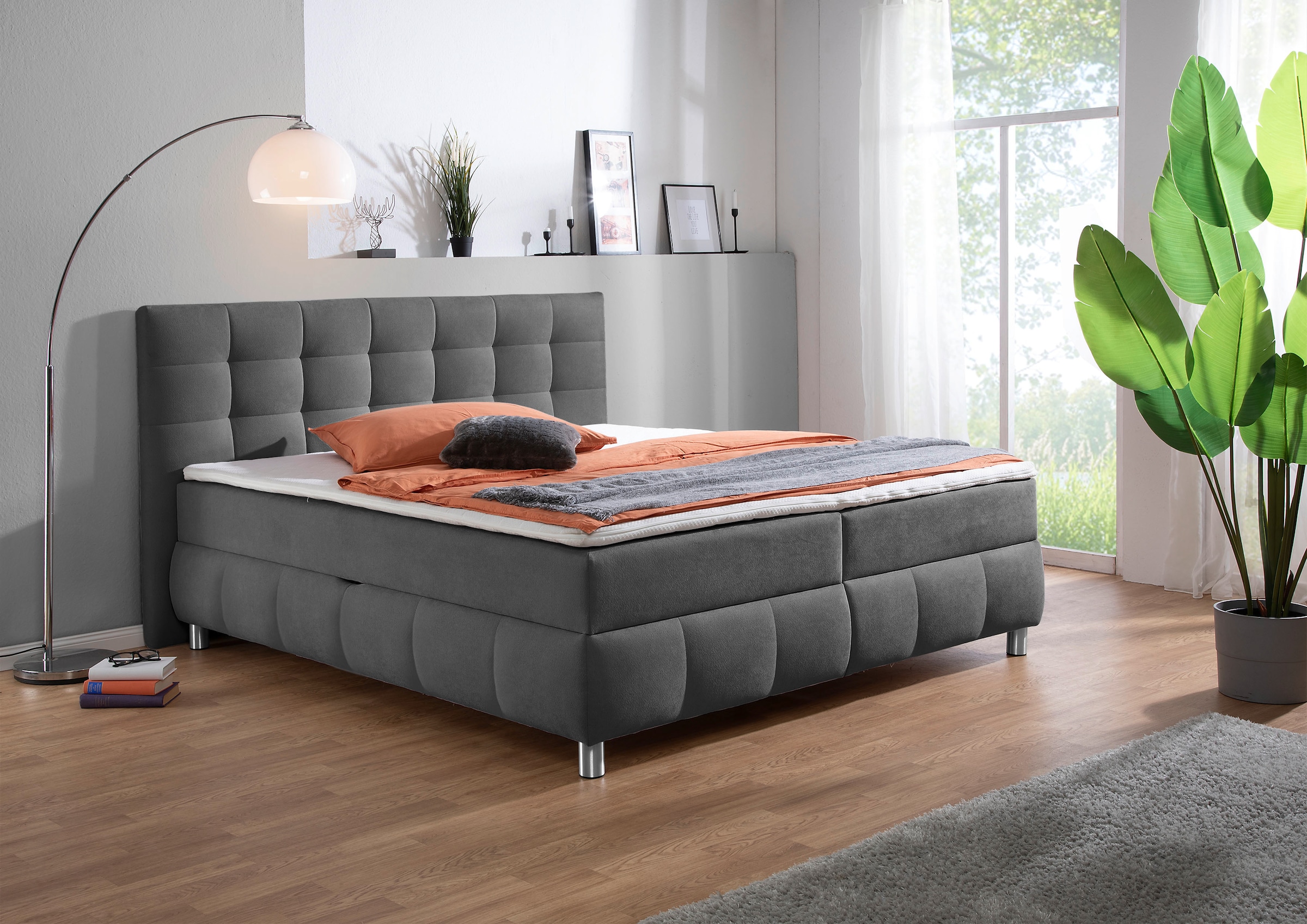 Boxbett HOME AFFAIRE "Marvao inkl. Bettkasten und Topper", anthrazit, B:214cm L:210cm, Komplettbetten, Boxbett mit Bettkasten, inkl. Topper