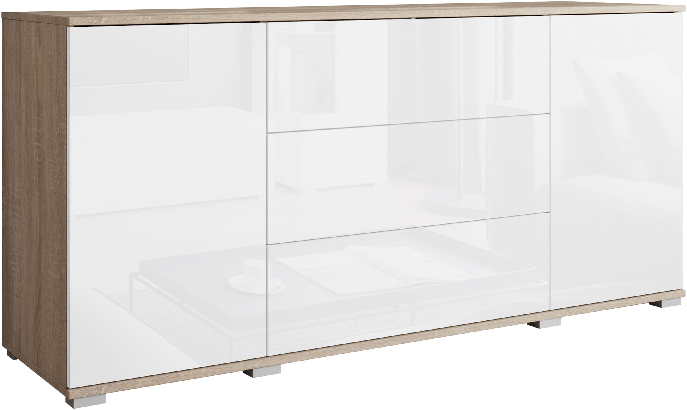 INOSIGN Sideboard »Kenia«, (1 St.), Modernes Sideboard mit 3 Schubladen und 4 Fächern, Breite 150 cm