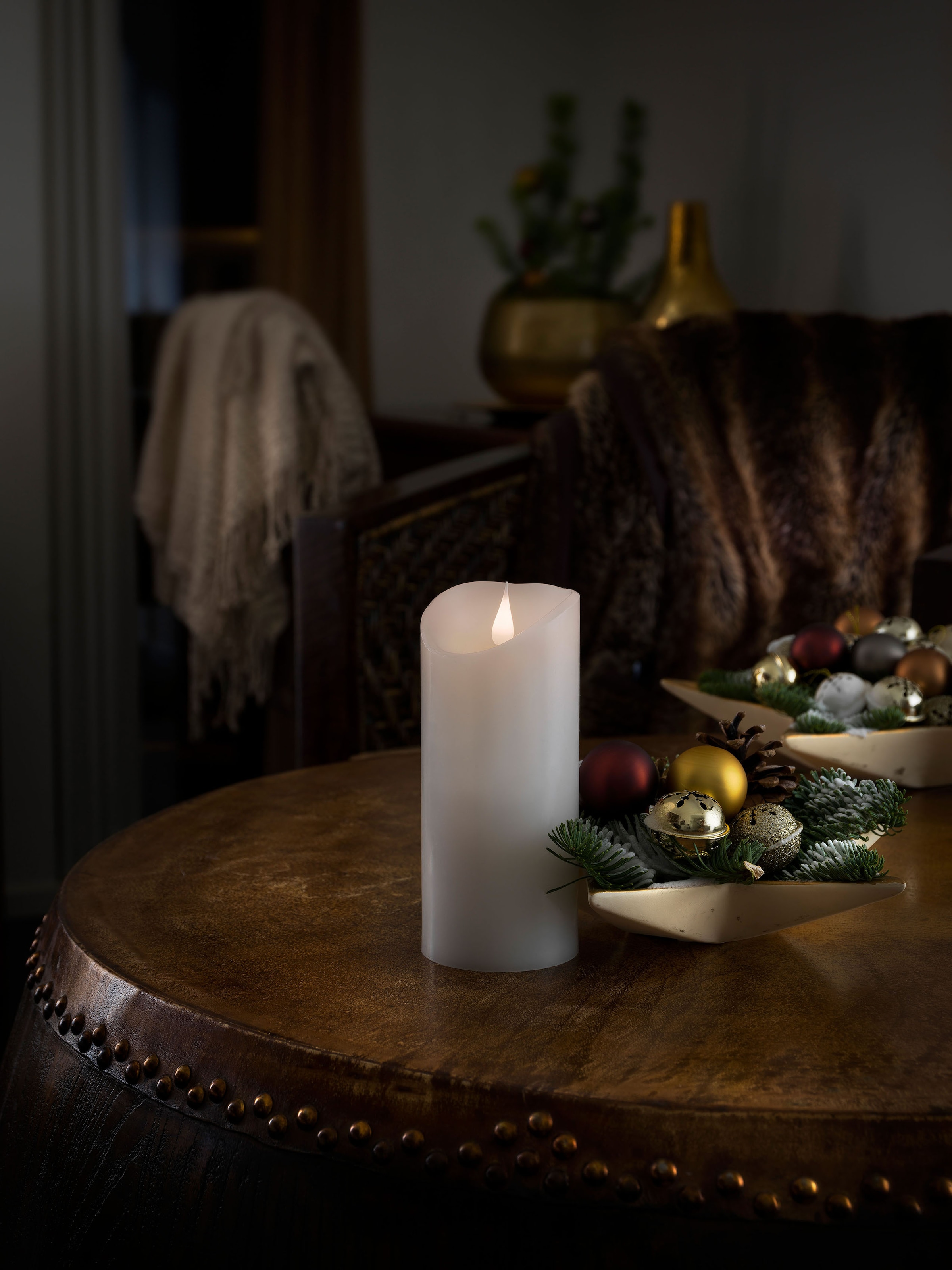 KONSTSMIDE LED-Kerze "Weihnachtsdeko", LED Echtwachskerze, weiß, mit 3D Flamme, Ø 7,5 cm, Höhe: 17,5 cm