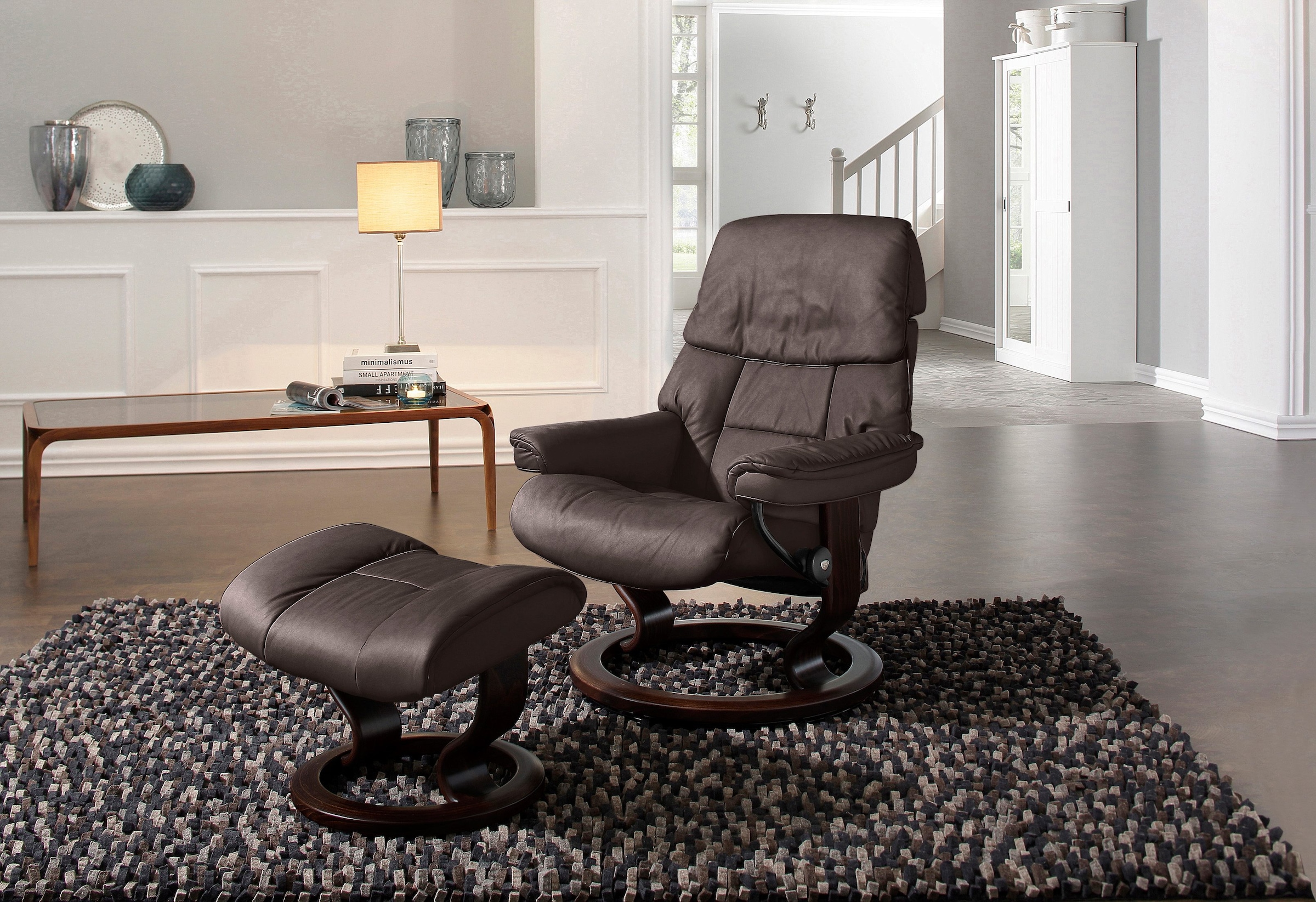 Stressless Relaxsessel "Ruby", (Set, Relaxsessel mit Hocker), mit Classic Base, Größe M, Gestell Eiche, Wenge, Braun & S