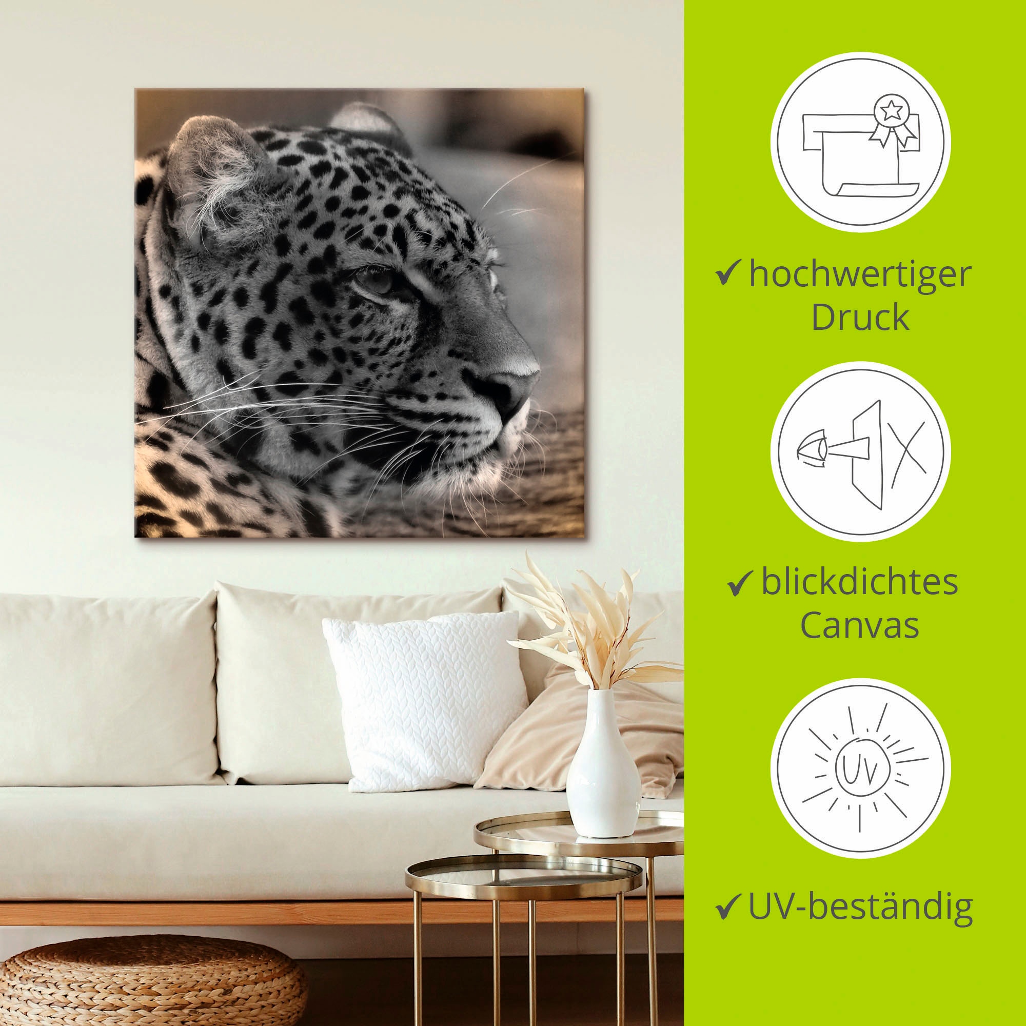 Artland Leinwandbild »Leopard Profil«, Wildtiere, (1 St.), auf Keilrahmen gespannt