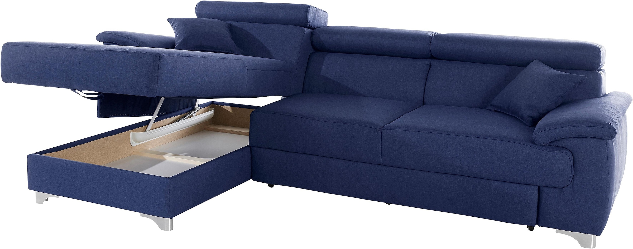 DOMO collection Ecksofa »Mira, inklusive Kopfteilverstellung für mehr Wohlfühlkomfort, L-Form«, wahlweise mit Bettfunktion und Bettkasten, elegant und modern