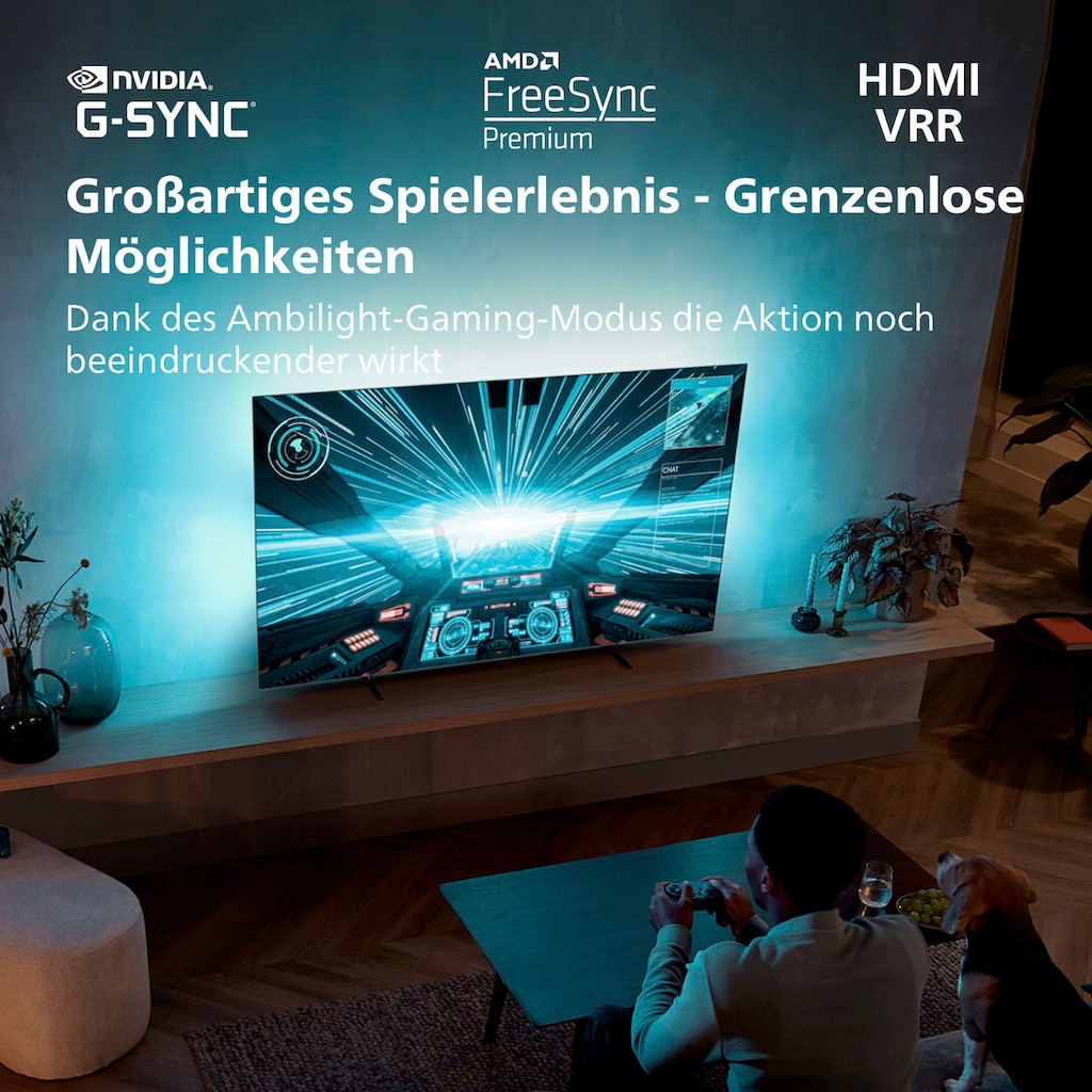 Philips OLED-Fernseher »48OLED707/12«, 121 cm/48 Zoll, 4K Ultra HD, Android TV-Smart-TV, 3-seitiges Ambilight
