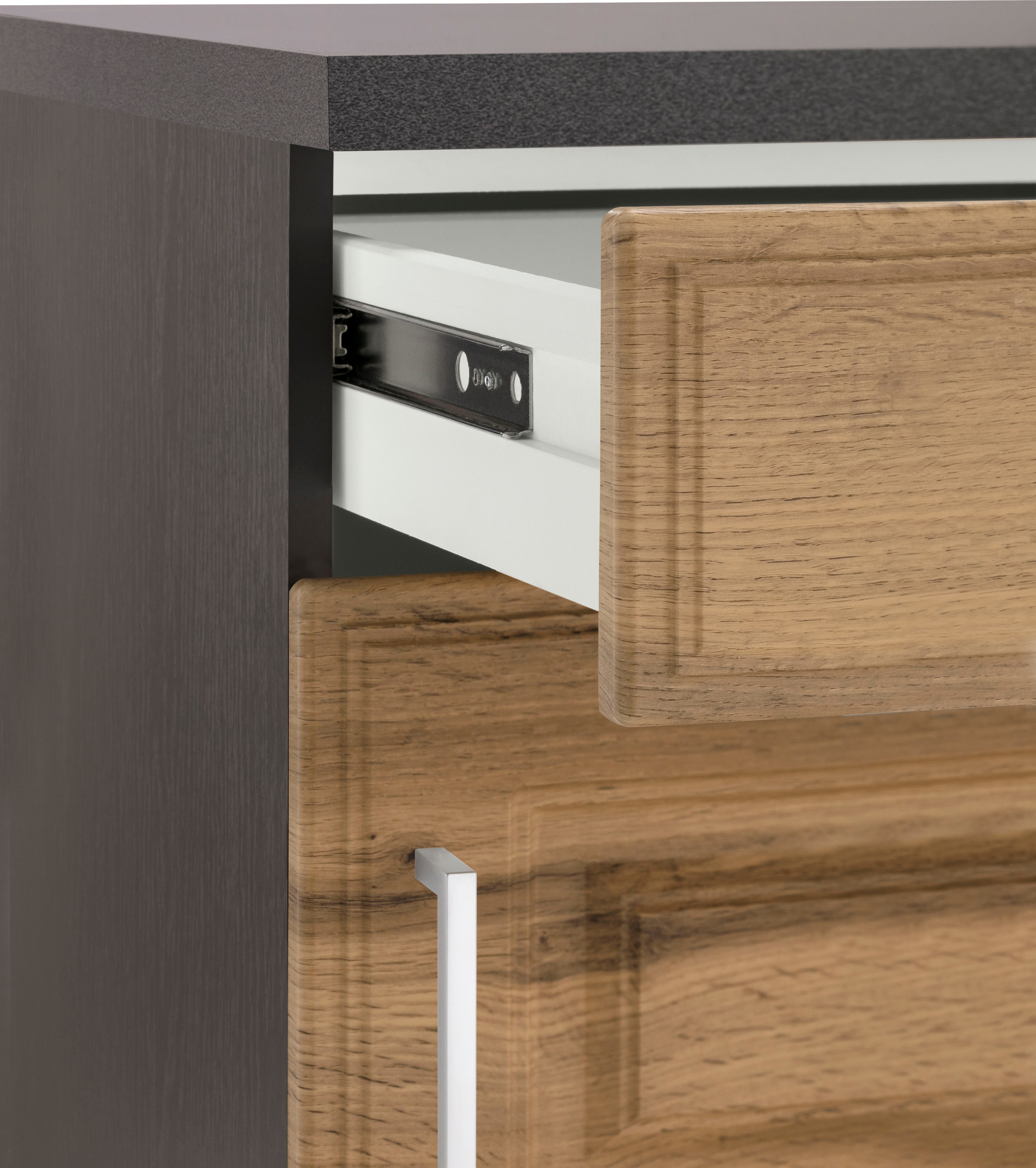 KOCHSTATION Küchenzeile »KS-Stockholm«, Breite 310 cm, mit hochwertigen MDF Fronten im Landhaus-Stil