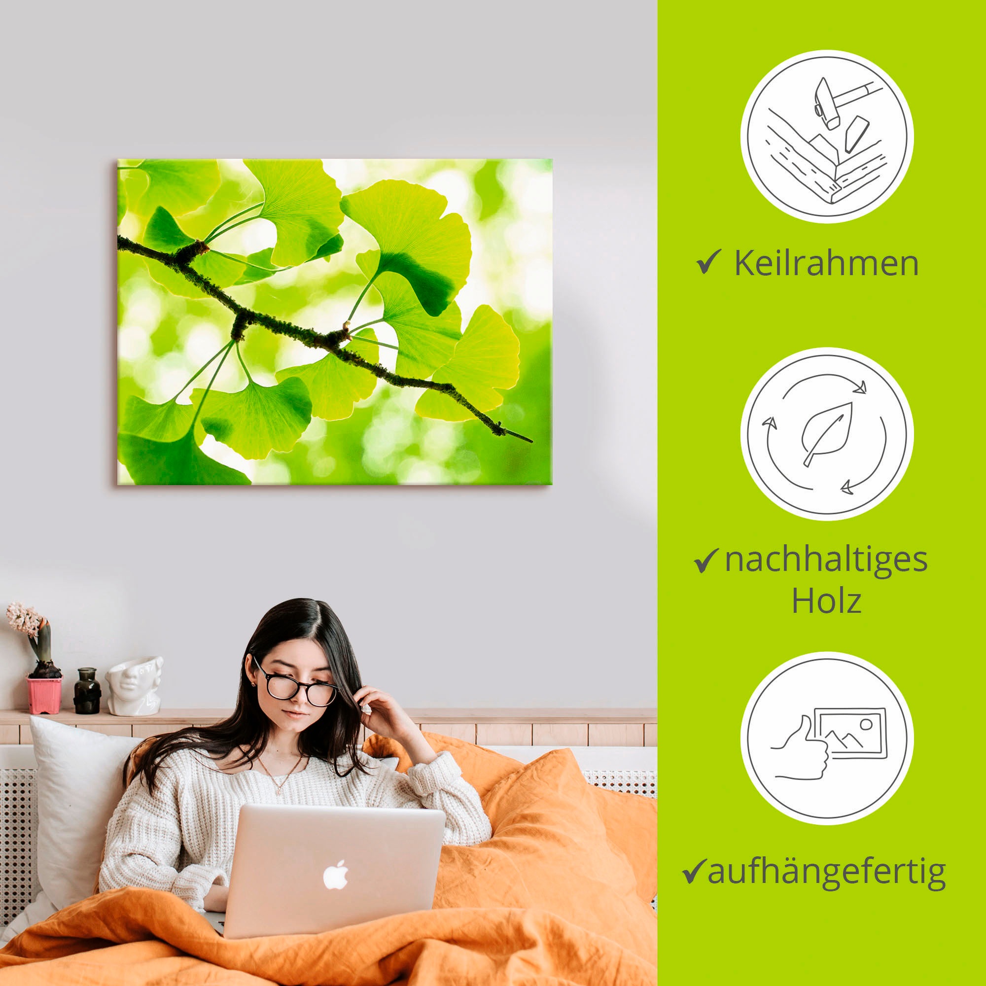 Artland Wandbild »Ginkgo«, Blätter, (1 St.), als Leinwandbild, Poster in verschied. Größen