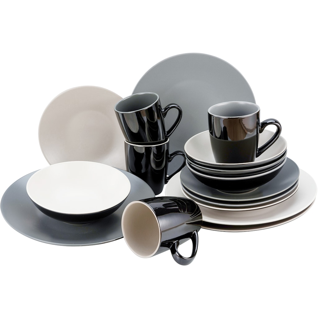 CreaTable Kombiservice »Geschirr-Set Very Cool«, (Set, 16 tlg., Kaffeeservice und Tafelservice im Set, für 4 Personen), Service, coole Farben, 16 Teile, für 4 Personen