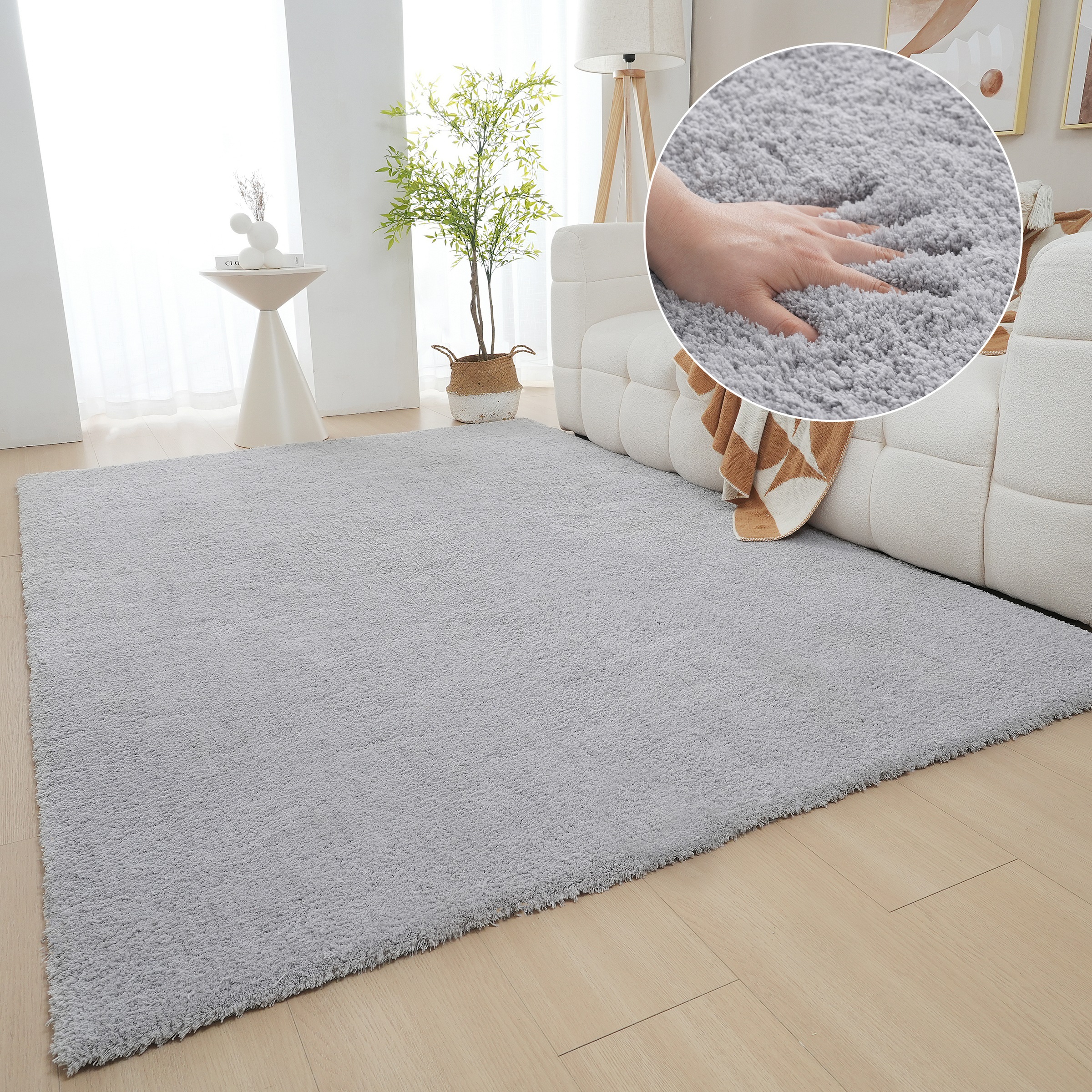 Hochflor-Teppich OTTO HOME "Microfaser Teppich Magong, besonders weich, sehr feiner Flor" Gr. 6, grau (hellgrau), B:200cm H:25mm L:300cm, Kunstfaser, Teppiche, uni, Wohnzimmer, Schlafzimmer, Kinderzimmer, auch rund und als Läufer