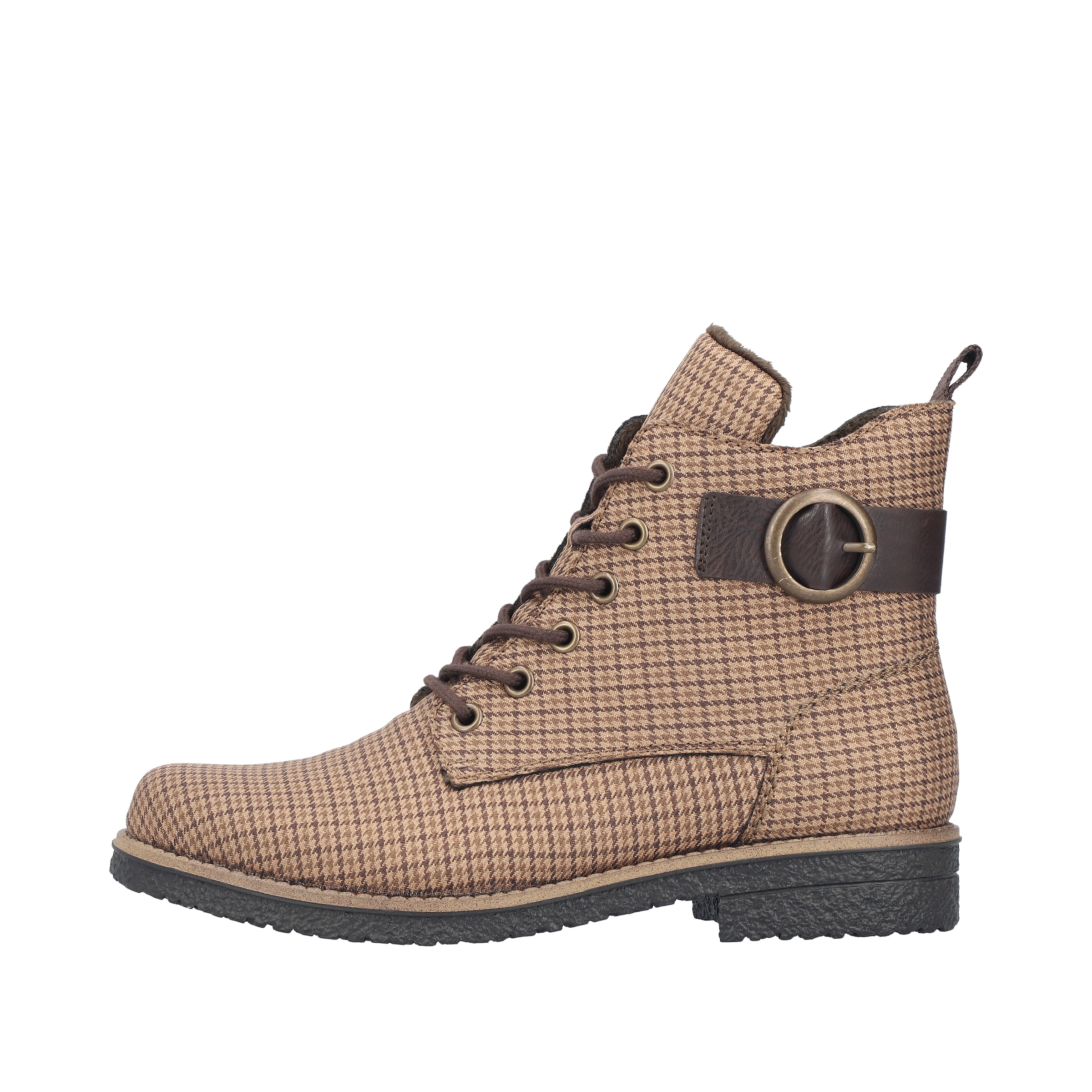 Rieker Schnürboots  Schnürstiefelette in Karo-Optik, mit Zierschnalle und Glitzerdetails