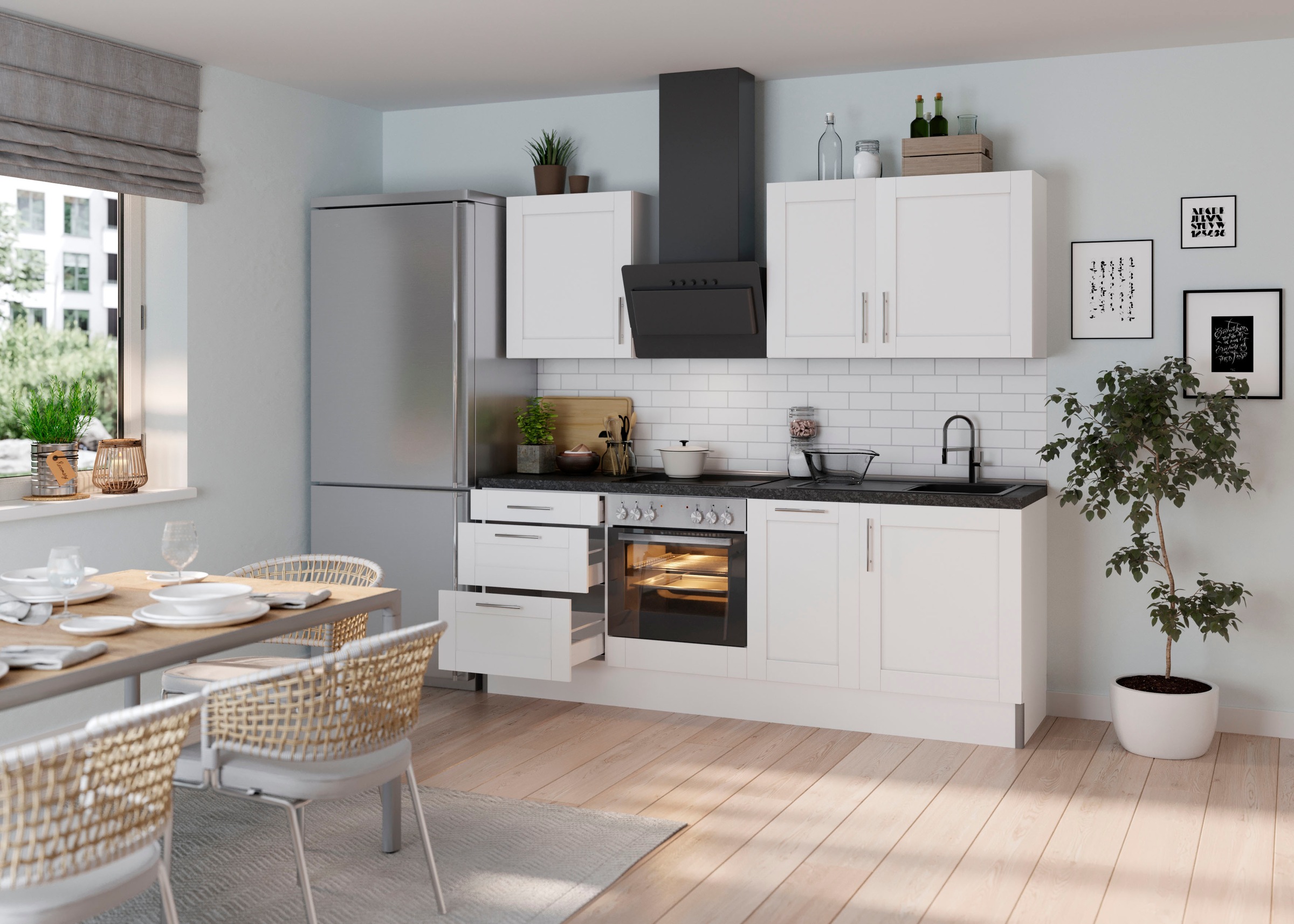 KOCHSTATION Küche "KS-Ahus", Breite 225 cm,wahlweise mit E-Geräten,MDF Fron günstig online kaufen