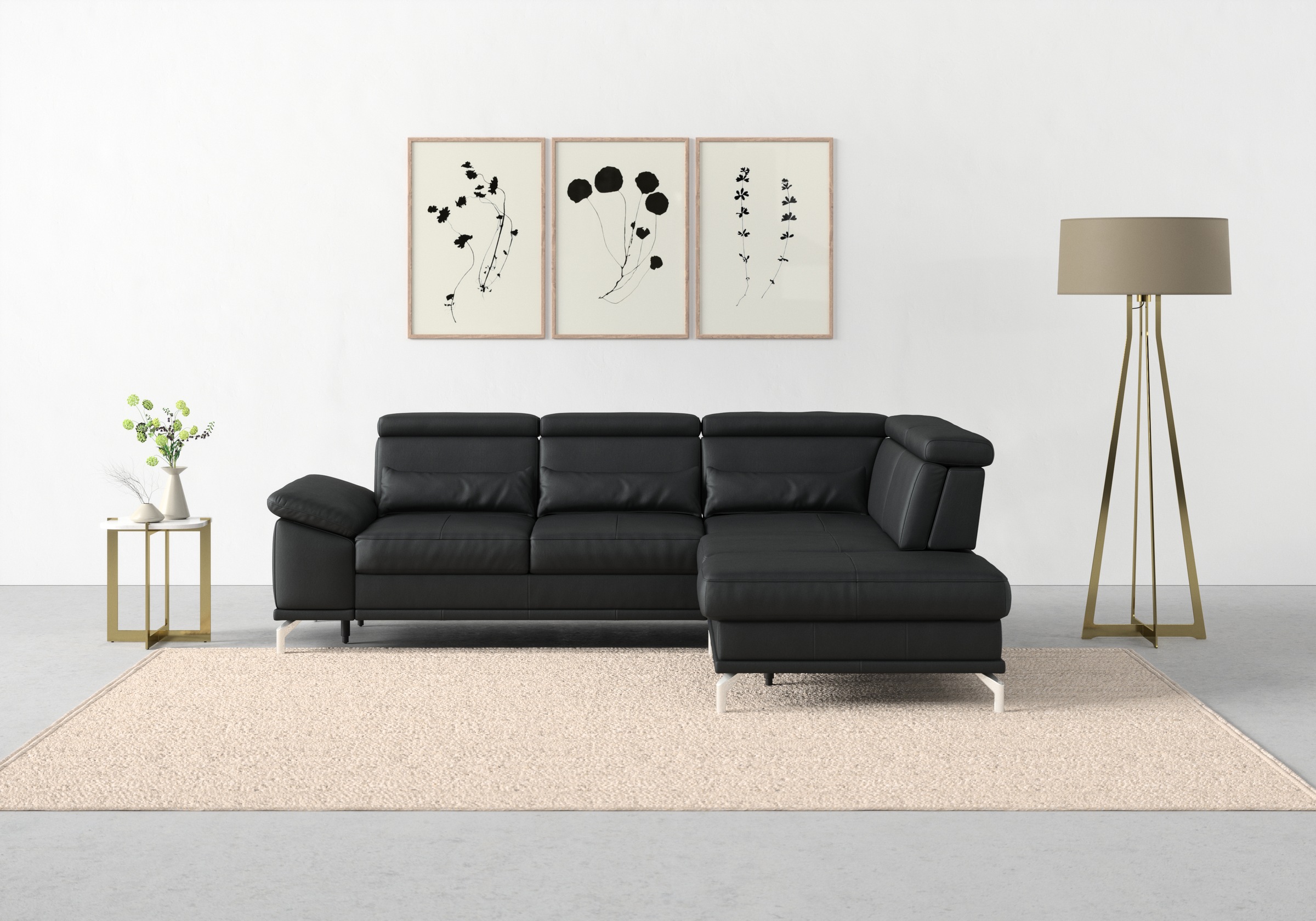 sit&more Ecksofa »Cabrio L-Form, mit Sitztiefenverstellung, Arm- und Kopfteilverstellung«, 3 Nierenkissen, Federkern, optional Bettfunktion und Stauraum
