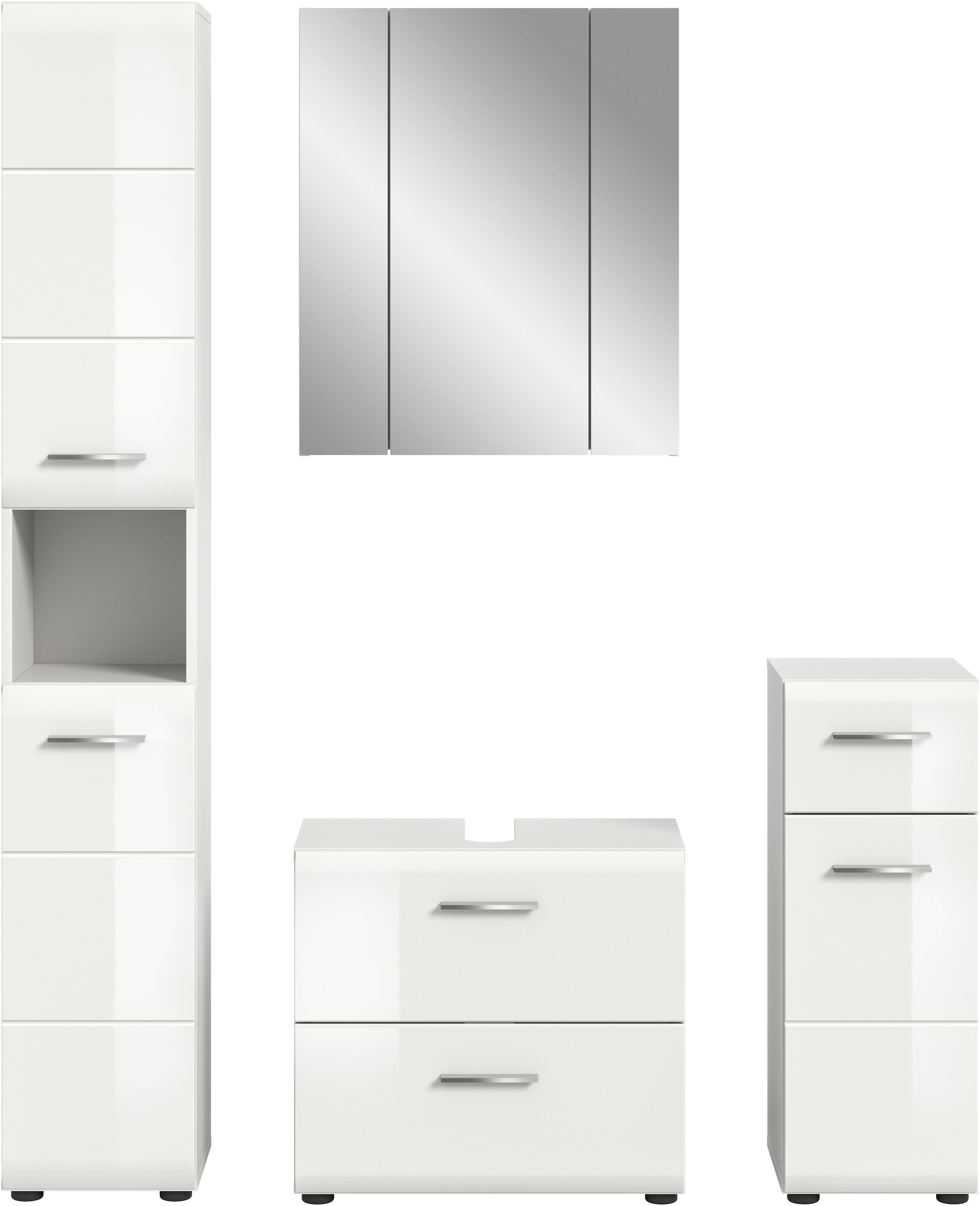 INOSIGN Badezimmer-Set, (Set, 4 St.), Florenz, Badkombination 4-tlg., Weiß hochglanz tiefzieh, Hochschrank