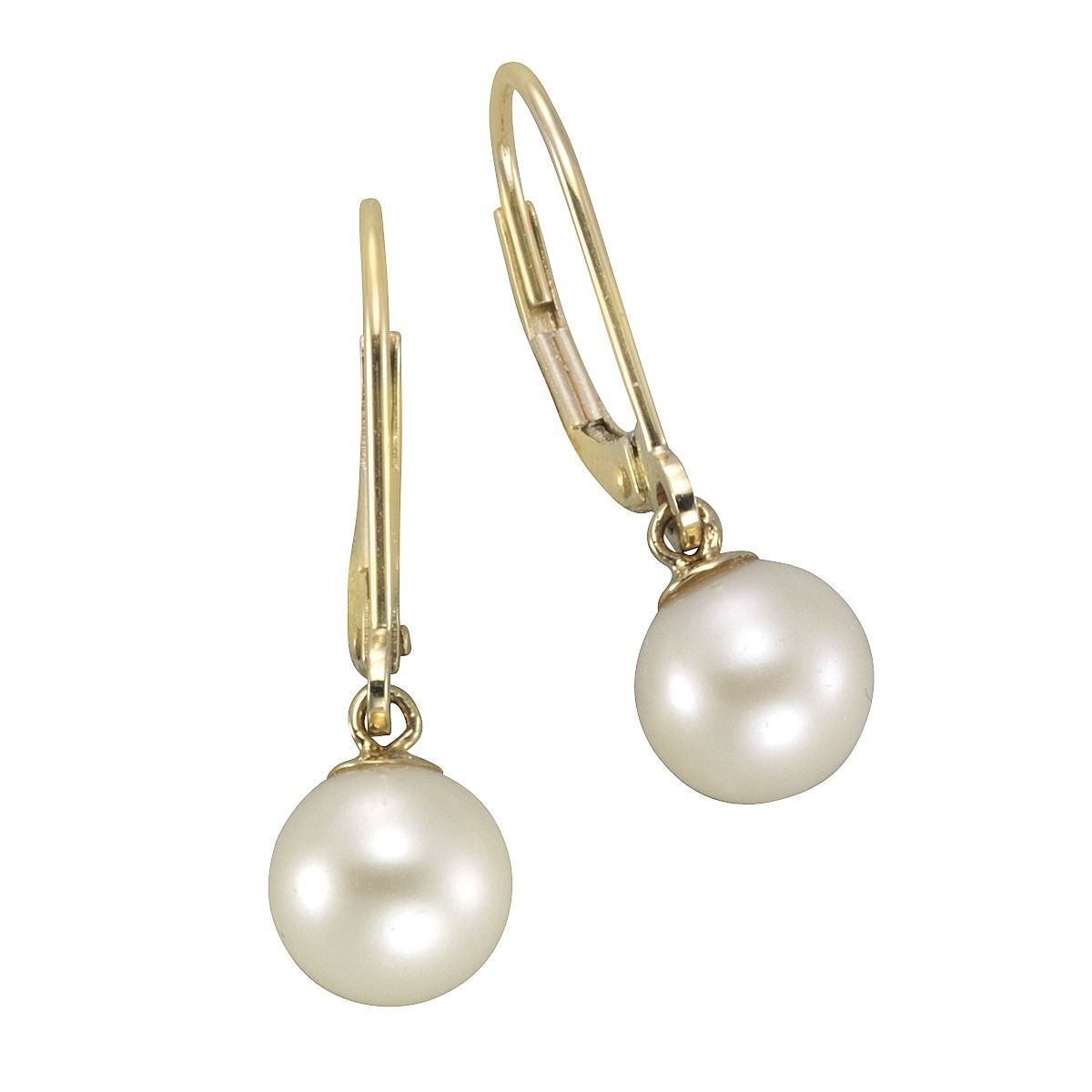 Paar Ohrhänger VIVANCE "585/- Gelbgold Süßwasserzuchtperle 7-7,5mm", gelb (gelb, weiß), Ohrringe, Damen, one-size, Gold