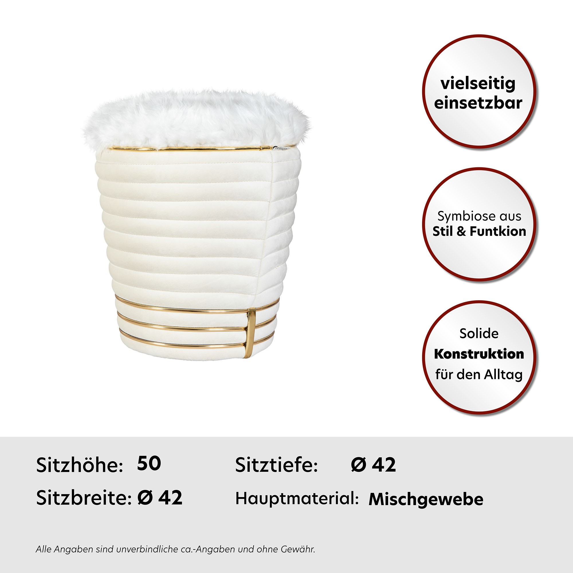 Kayoom Sitzhocker »Hocker Doric, trendiger Look, ästhetische Farbgebung, schöne Steppung«, (1 St.), komfortabel, hochqualitativ, pflegeleicht, hochwertige Materialien