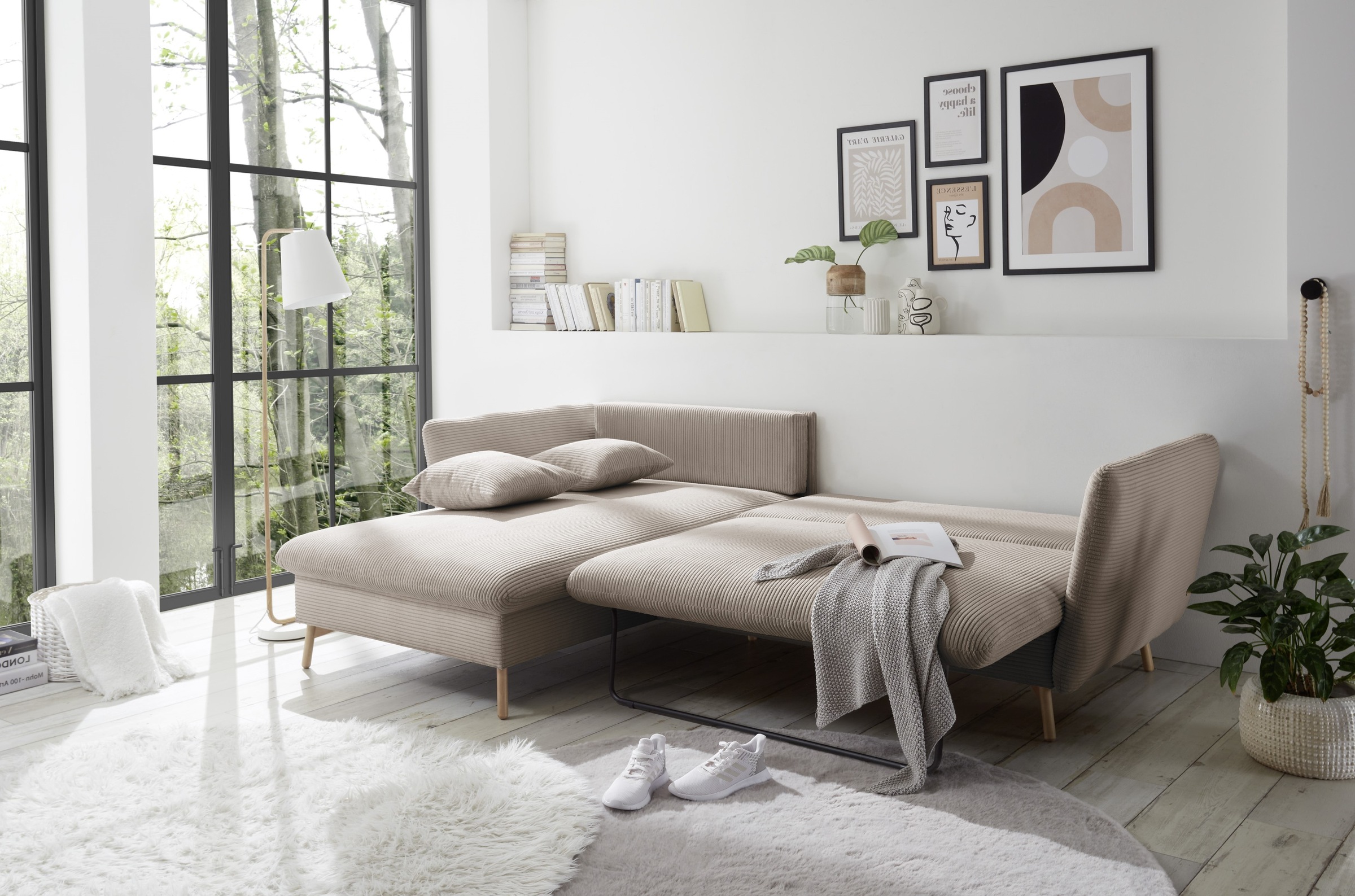 andas Ecksofa »MERLE, 258 cm, L-Form, traumhafter Cord,«, mit Bettfunktion und Bettkasten, Liegefläche 224 x 139