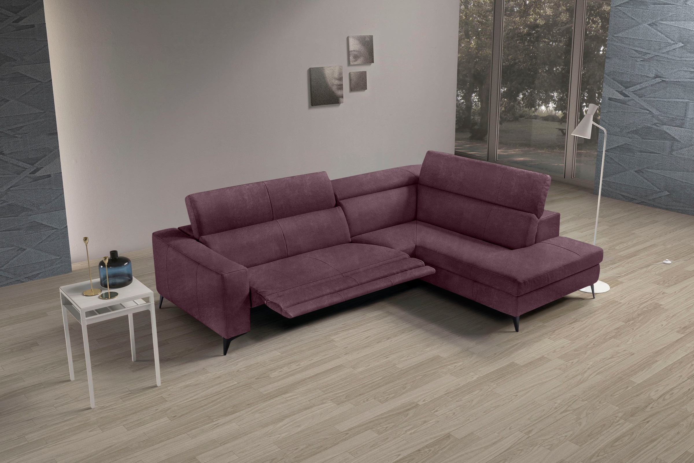 Egoitaliano Ecksofa »Edith, Designsofa mit hohem Sitzkomfort, L-Form«, inkl. elektrischer Relaxfunktion und manuell verstellbaren Kopfteilen