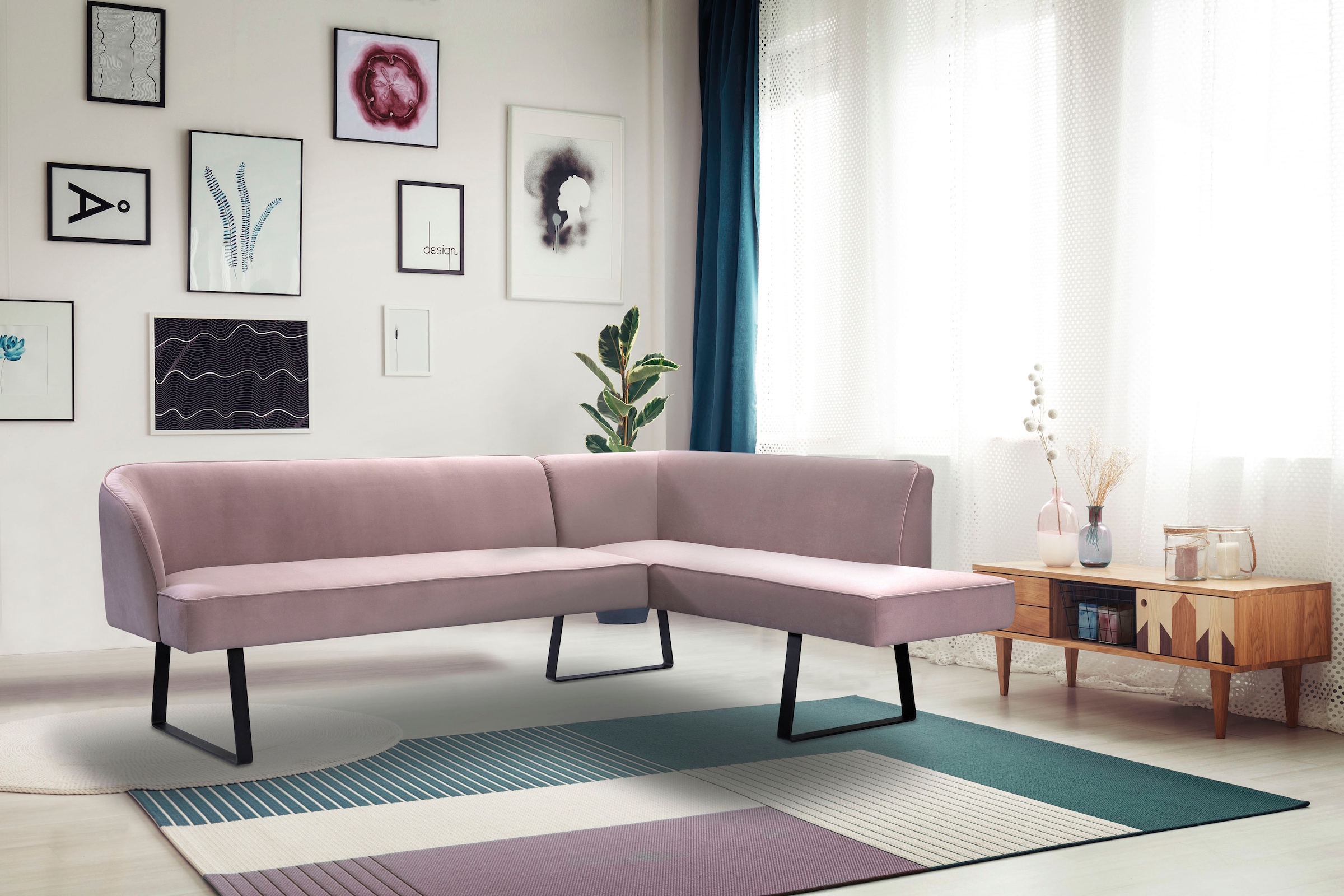 exxpo - sofa fashion Eckbank "Americano", mit Keder und Metallfüßen, Bezug in verschiedenen Qualitäten