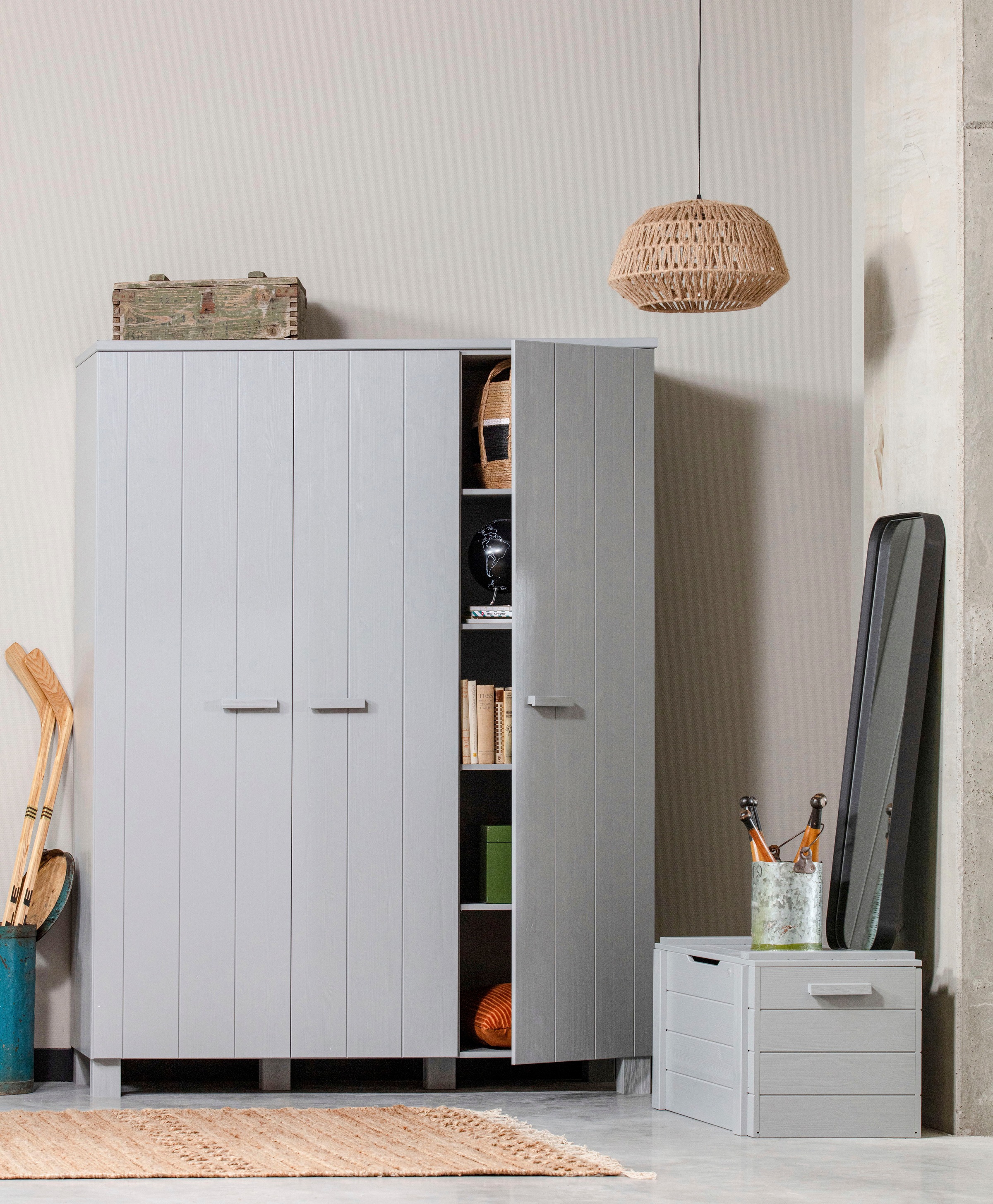 WOOOD Garderobenschrank »Dennis Mehrzweckschrank mit gebürsteter Oberfläche« FSC® Kiefer massiv, gebürstet, Höhe 202 cm