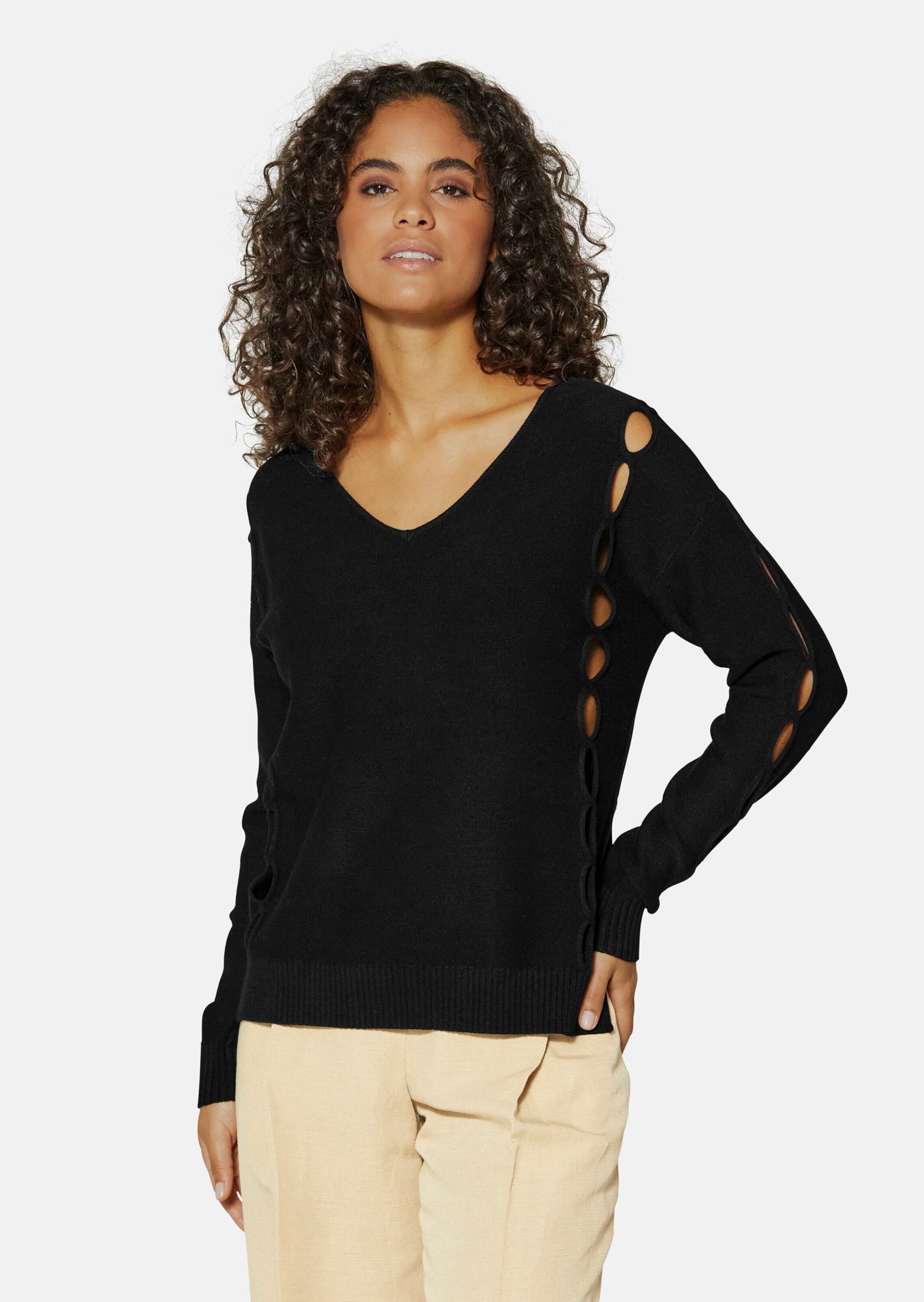 MADELEINE Longpullover »Pullover Strickpullover mit Cut-Outs und V-Ausschnitt«