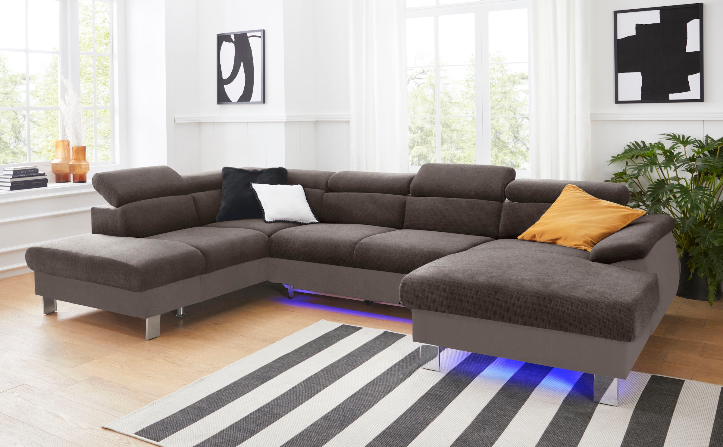 COTTA Wohnlandschaft "Komaris U-Form, B: 320 cm" mit Kopfteilverstellung, optional Schlaffunktion, Bettkasten & Licht