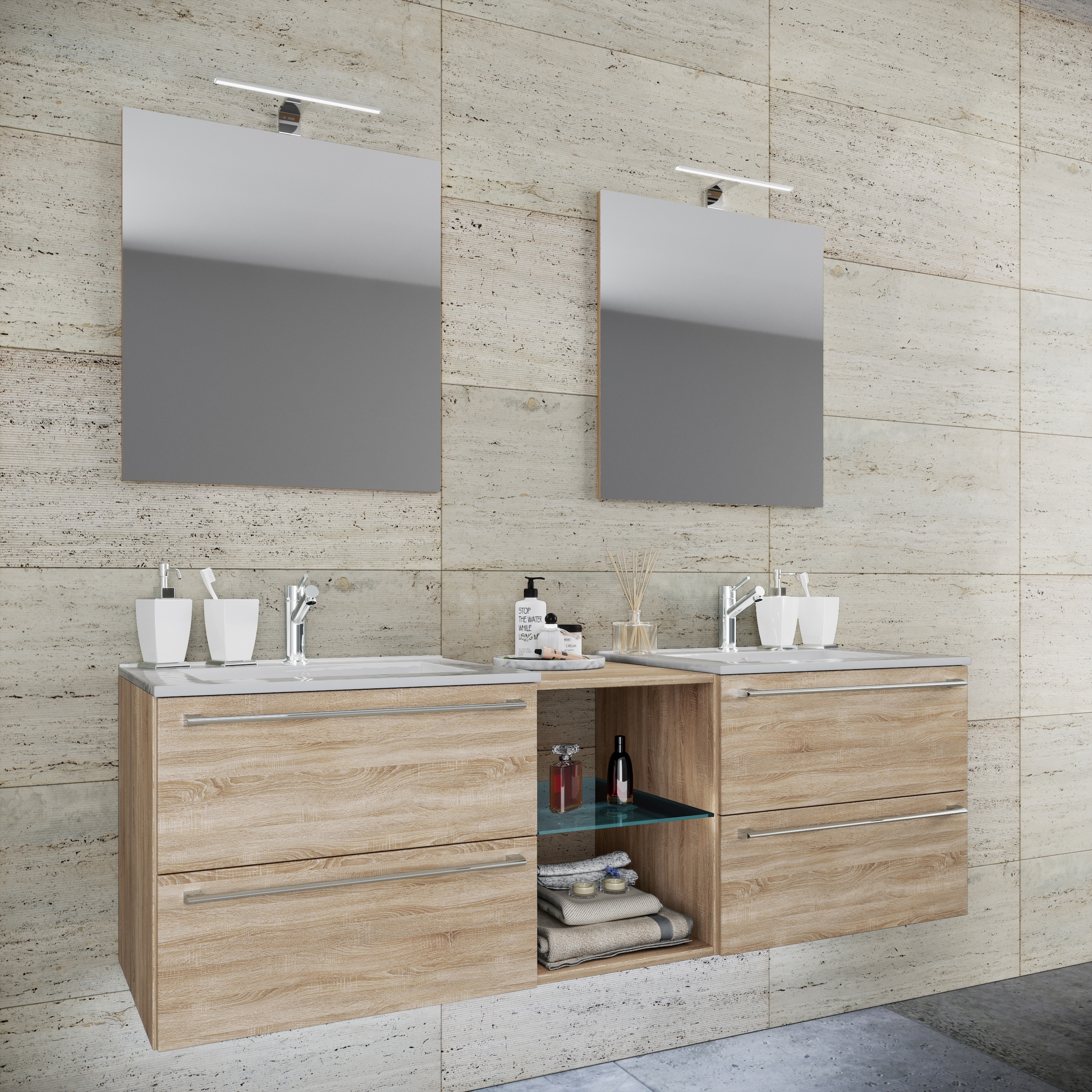 VCM Waschtisch »3-tlg. Doppel Waschplatz Waschtisch Badinos XXL« 7 Stk. tlg.