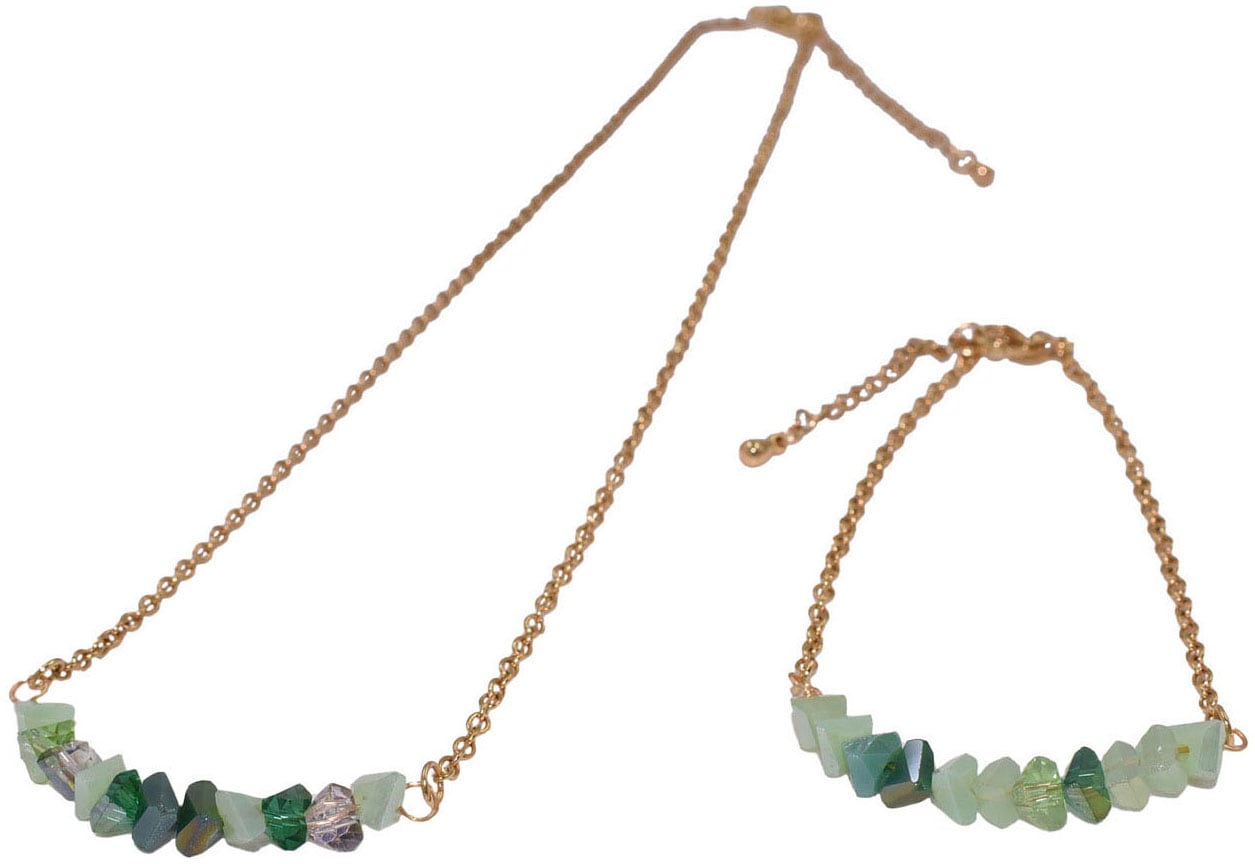 Ketten und Armband Set FIRETTI "Multipack Schmuck Geschenk Schmuckset Edelsteine", bunt (gelbgoldfarben, grün, blau, grün, blau), Schmuck_Sets, Damen,