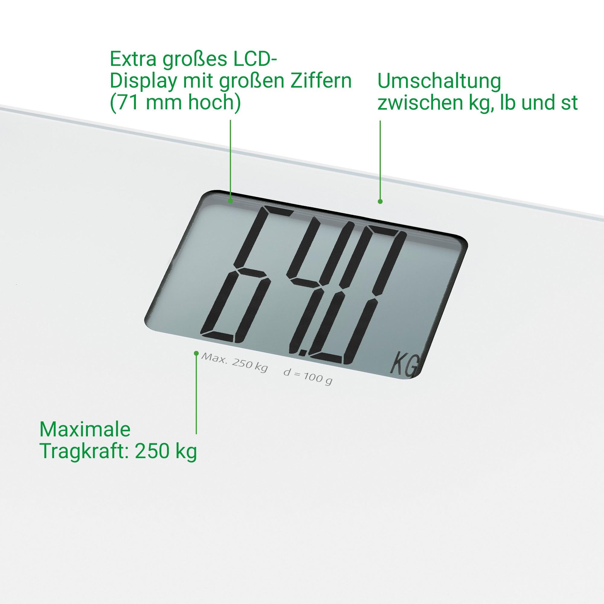Medisana Personenwaage »PS 470 XL«, Extra großes LCD-Display mit großen Ziffern, Tragkraft 250 kg