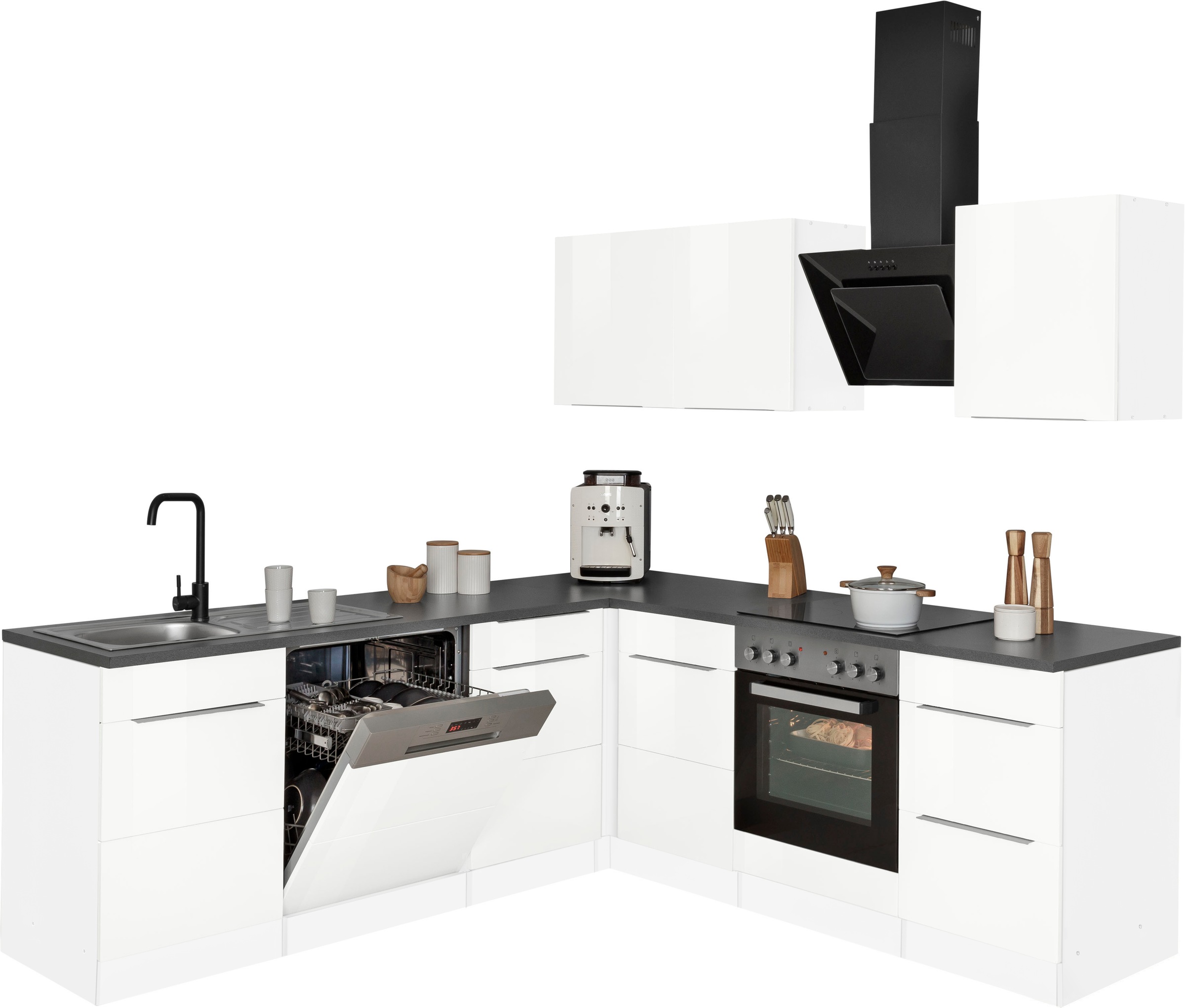 KOCHSTATION Winkelküche »KS-Brindisi«, Stellbreite 220/220 cm, wahlweise mit E-Geräten, mit MDF-Fronten