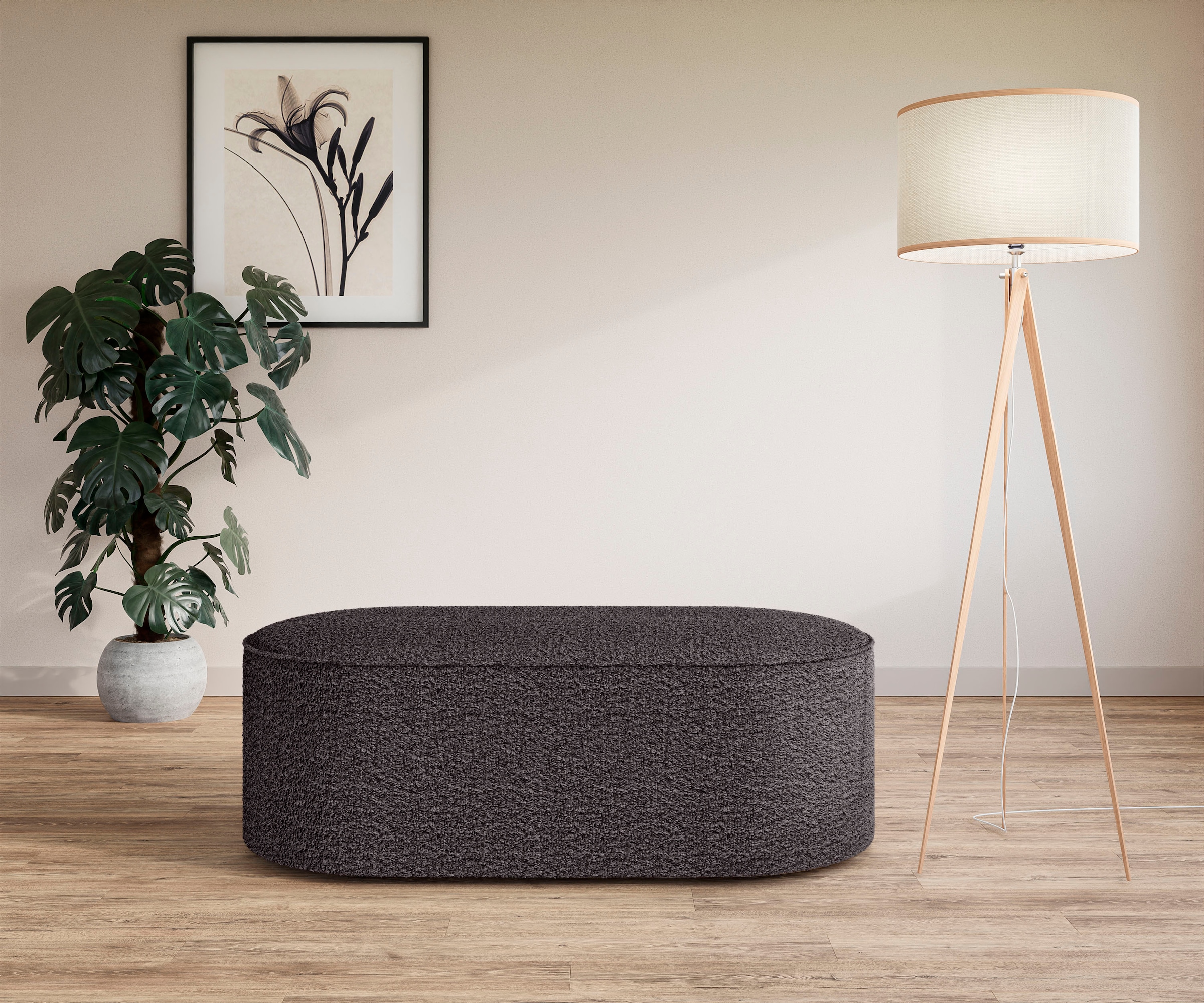 OTTO home Polsterhocker "EIVIND Sitzhocker, Maße: B/T/H: 142/70/48 cm" auch in Bouclé und Feincord, mit Wellenunterfederung