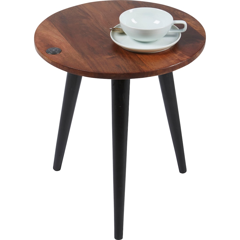 TOM TAILOR HOME Beistelltisch »T-WOOD TABLE SMALL«, Beistelltisch mit Knopfdetail, dunkles Mangoholz und schwarze Beine