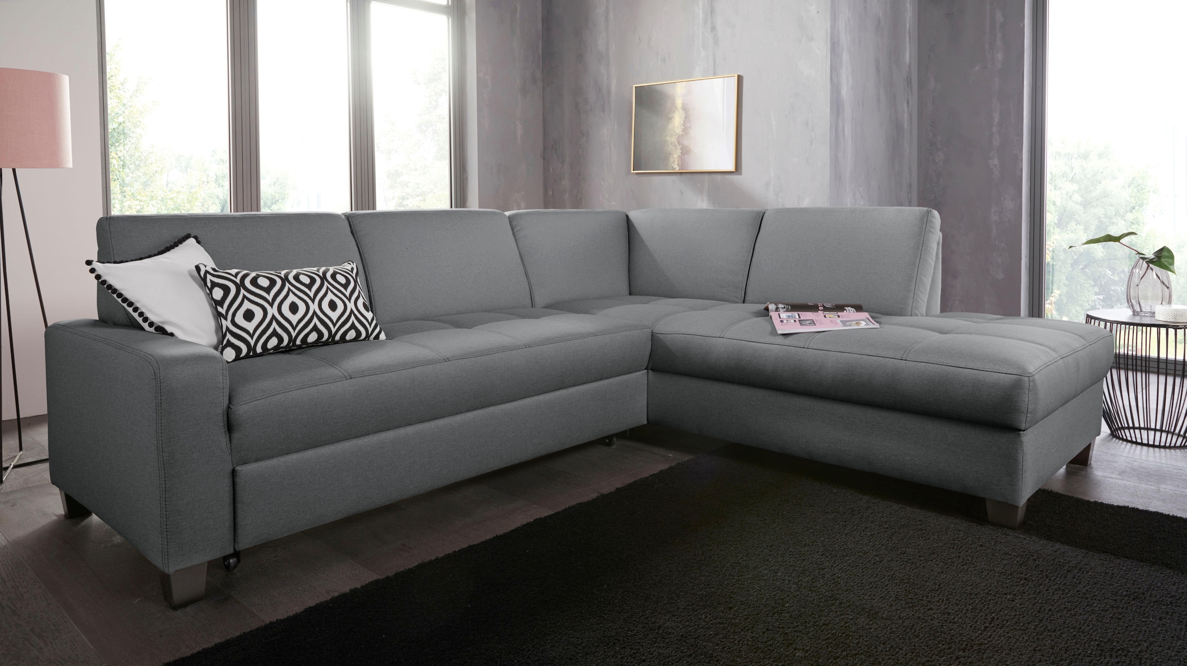 DOMO collection Ecksofa "Florentina zeitlos und elegant, Sitznähte als Designelement, L-Form" wahlweise mit Bettfunktion, mit Kontrastnaht, Komfortsitzhöhe 47cm