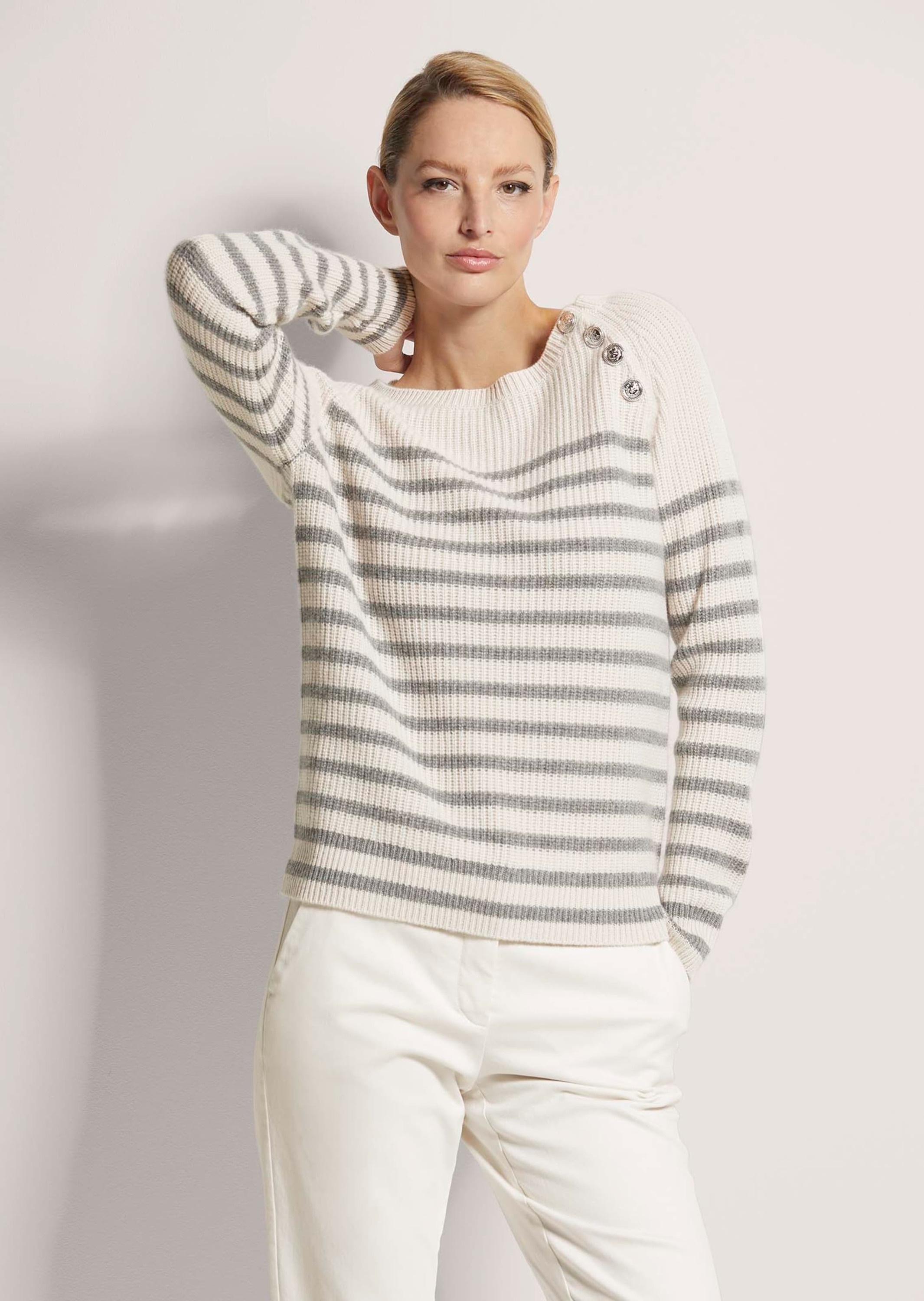 MADELEINE Longpullover "Strickpullover Eleganter Wollpullover mit Ringelmus günstig online kaufen