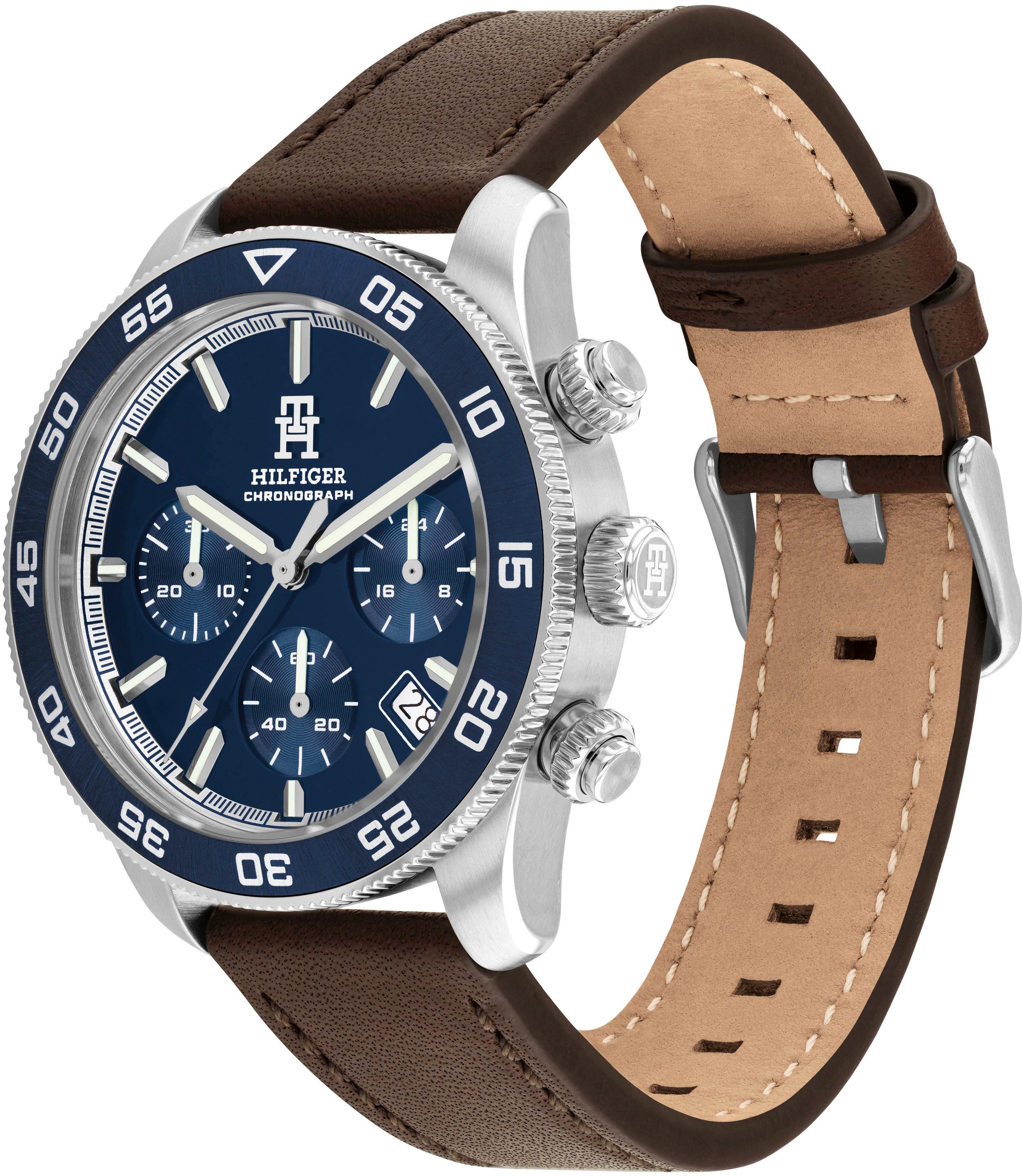 Tommy Hilfiger Chronograph »TH85 CHRONOGRAPH«, Quarzuhr, Armbanduhr, Herrenuhr, Lederarmband, analog, Tag