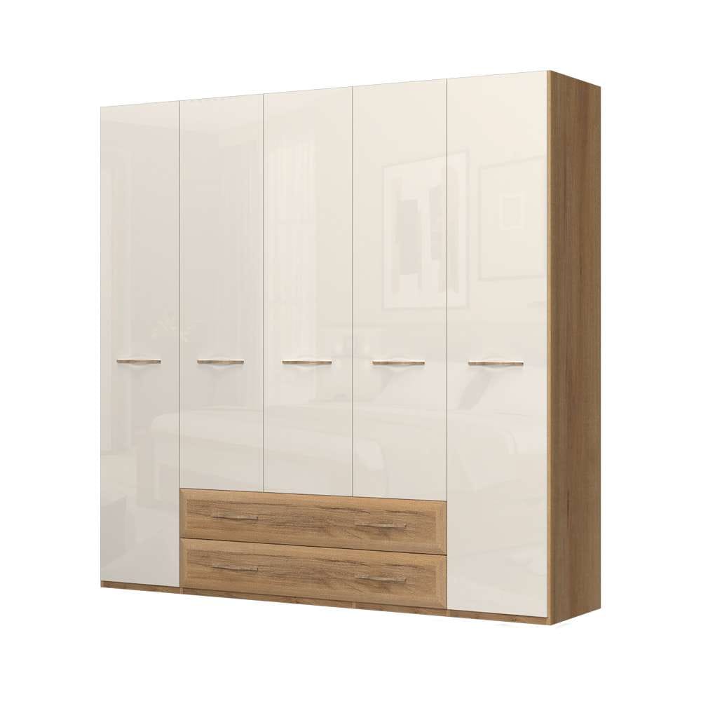 Home affaire Kleiderschrank »Gala, beige hochglänzend UV lackiert, kratzfest, FSC-zertifiziert«, (abgerundete Schubladen aus MDF im Holzdekor, soft-close), hoher Schrank (224cm), wahlweise in 4 Breiten, Made in Europe