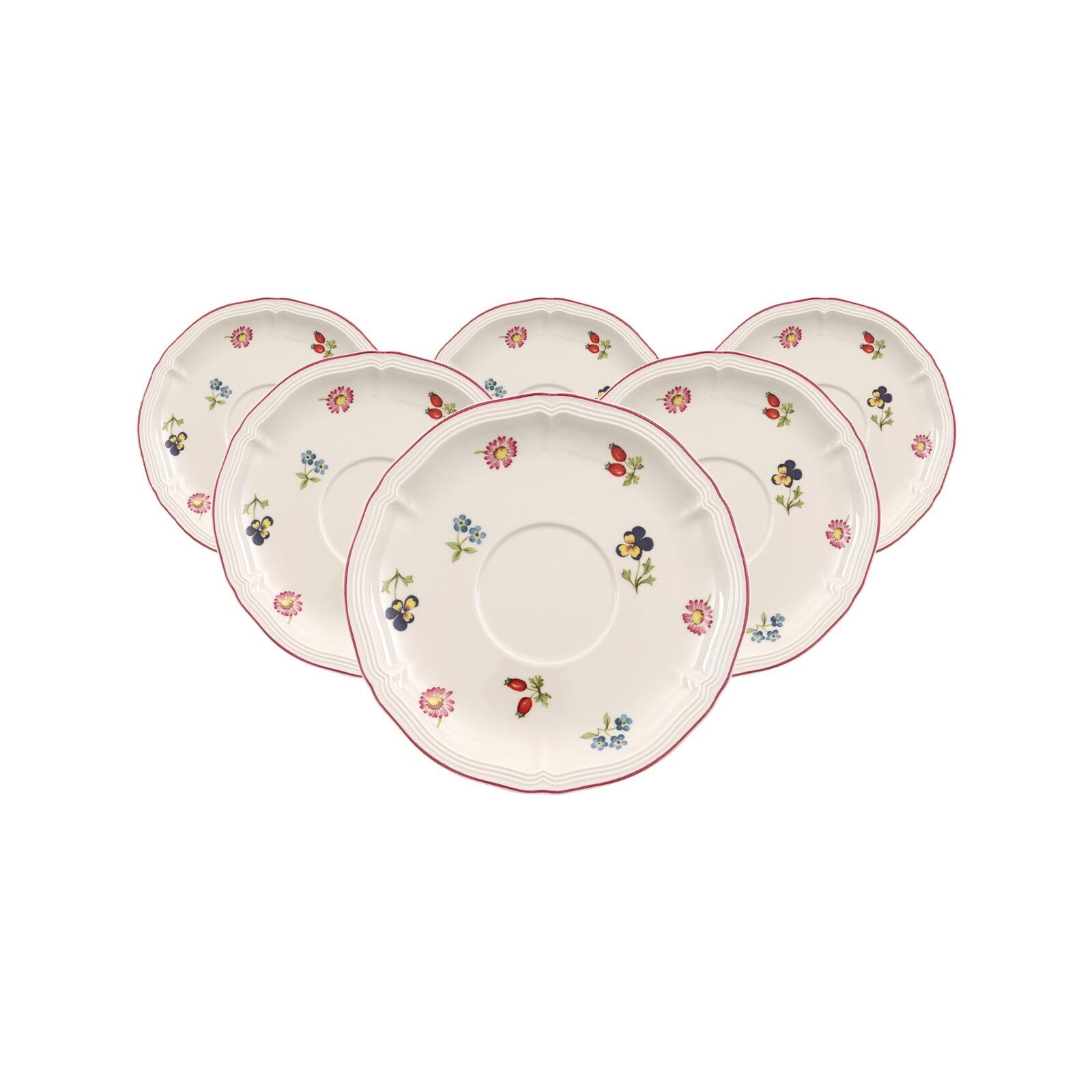 Villeroy & Boch Untertasse "Frühstücksuntertassen Petite Fleur ø 17 cm 6er Set weiß" Spülmaschinengeeignet, Mikrowellengeeignet