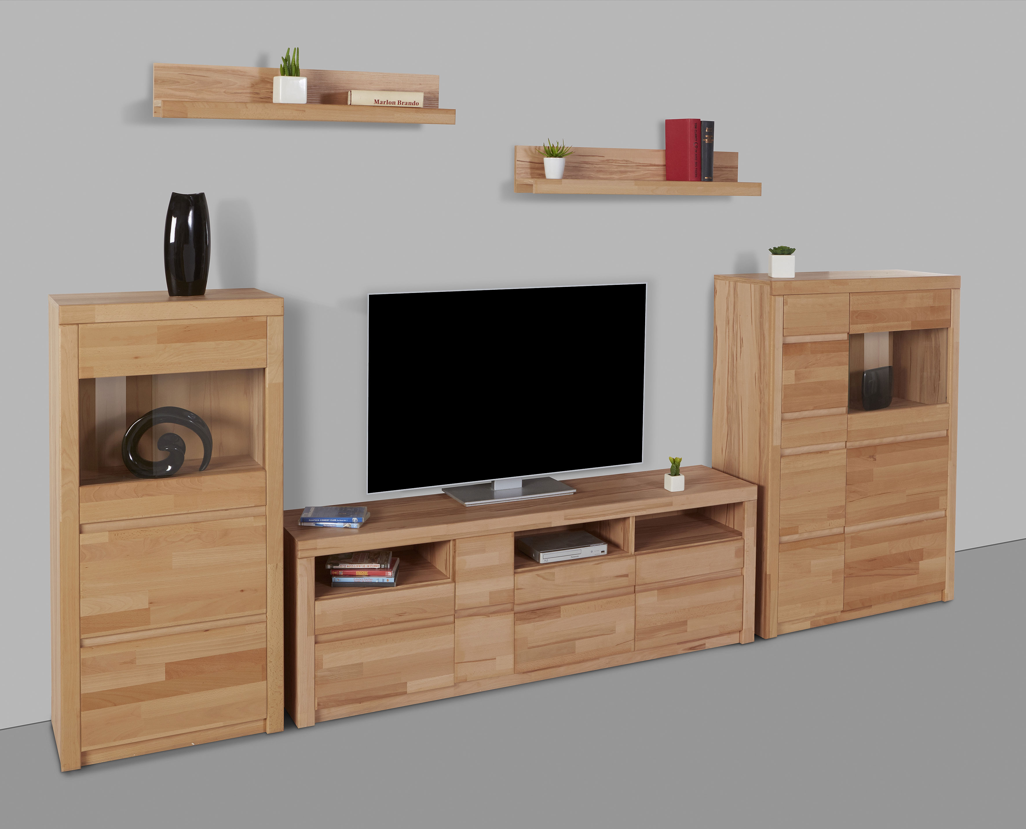 OTTO home Wohnwand "Silkeborg: 5-teilig, Breite: 310cm, Griffmulden, variable Einlegeboden" Set, 5 Stk. tlg.