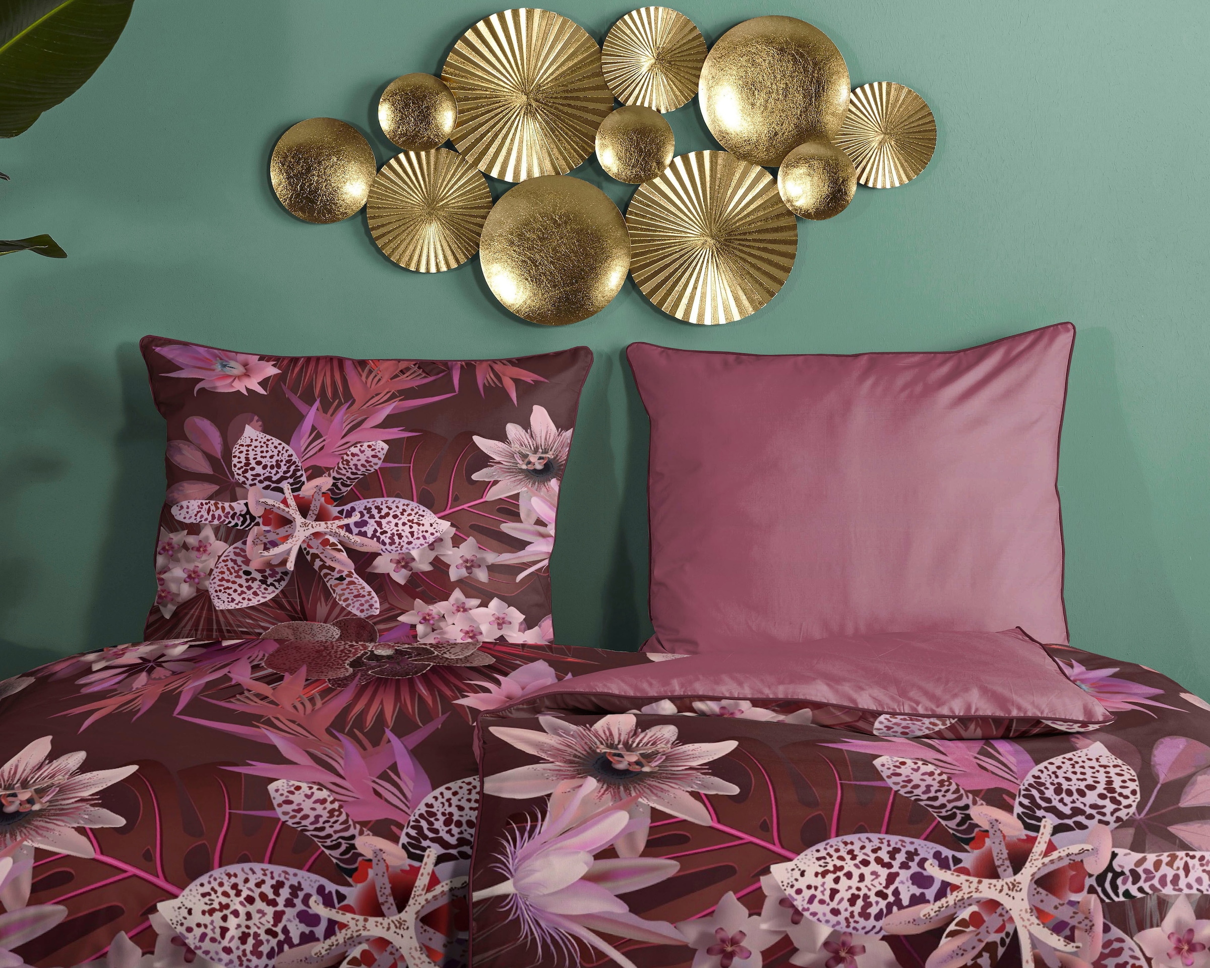 Descanso Wendebettwäsche »Farze«, Baumwolle, Mako Satin, 135x200, Biese, Reißverschluss, Wende, Blumen