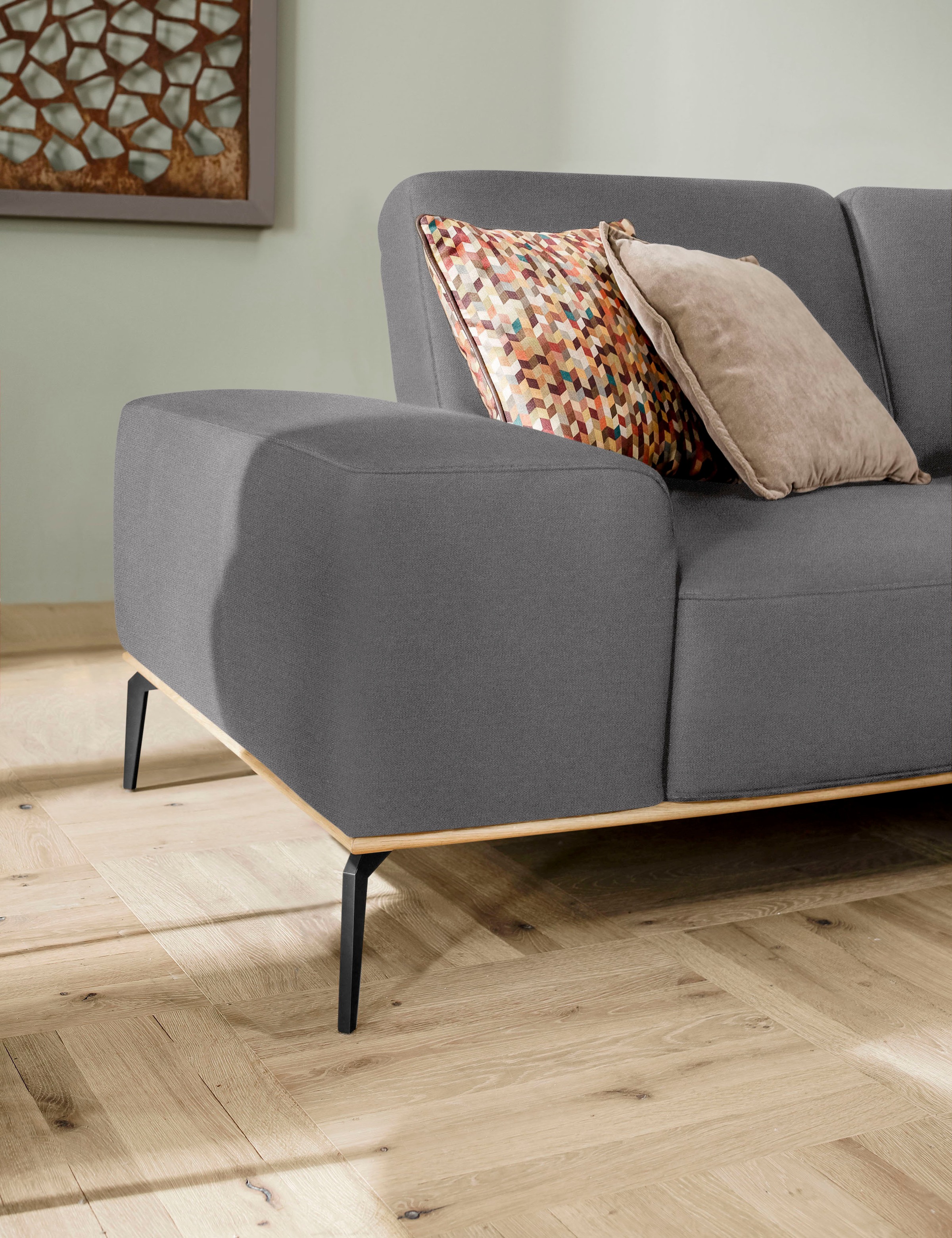 W.SCHILLIG Ecksofa »run, Designsofa mit tollem Sitzkomfort, bequem, L-Form«, mit Holzsockel, Füße in Schwarz pulverbeschichtet, Breite 279 cm