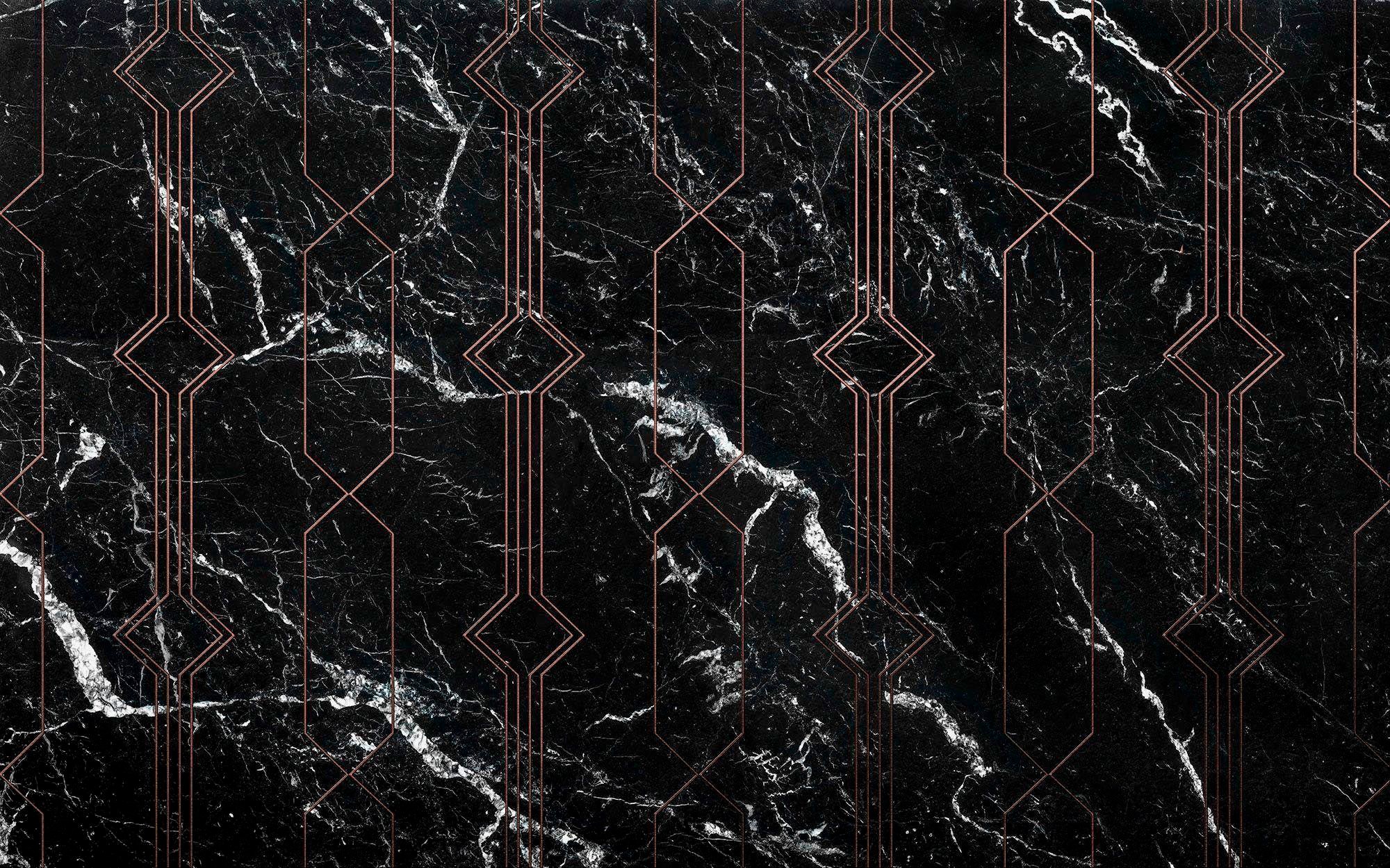 Komar Vliestapete "Digitaldruck Vlies - Marble Black - Größe 400 X 250 Cm" Bedruckt Glatt Wohnzimmer, Schlafzimmer
