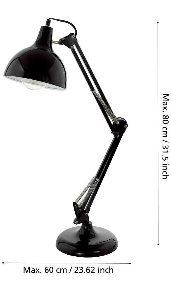 EGLO Tischleuchte »BORGILLIO«, 1 flammig, Leuchtmittel E27 | ohne Leuchtmittel, Vintage Schreibtischlampe aus Stahl in Schwarz, E27, inkl. Schalter
