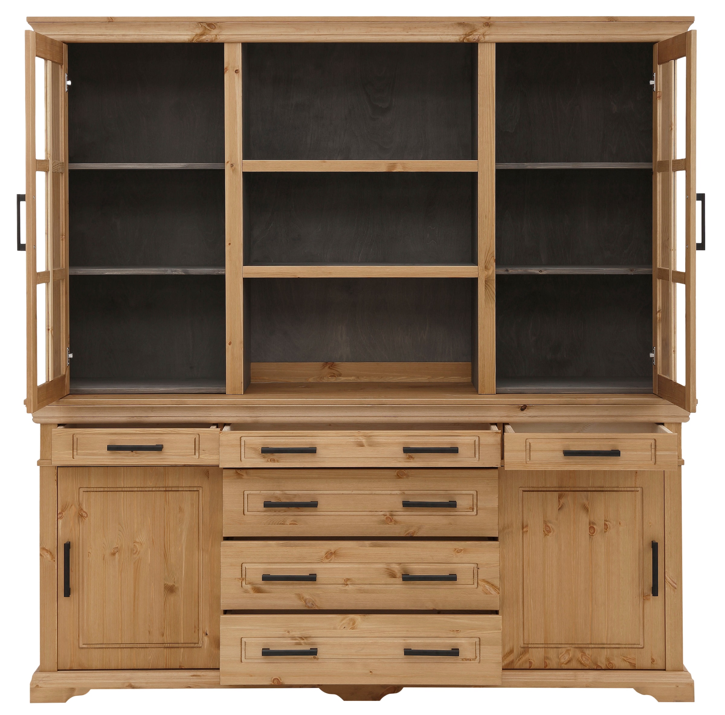 Home affaire Buffet »Anabel, mit Glastüren und Metallgriffen«, Küchenbuffet aus massiver Kiefer, mit Schiebetüren, B/H 186/190 cm