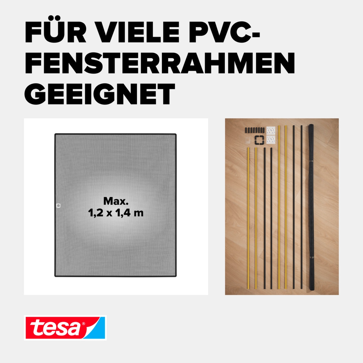 tesa Insektenschutz-Fensterrahmen »Insect Stop Anklipsrahmen - Fliegengitter für Fenster«, Selbstklebende Halteklips, zuschneidbarer Rahmen, ohne Bohren