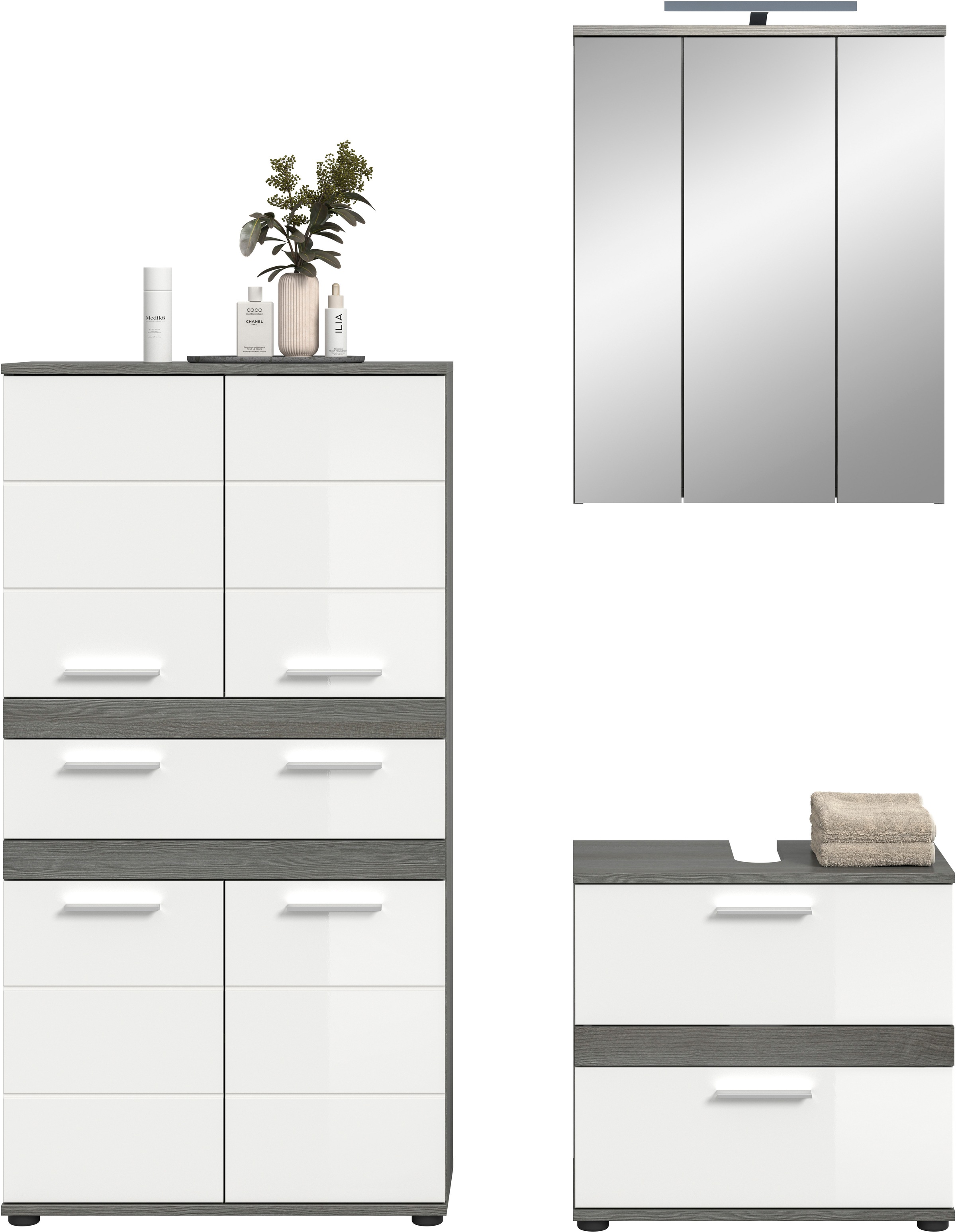 welltime Badmöbel-Set »LUCCA, 3-tlg. Badkombination, viel Stauraum, modernes Design« 3 Stk. tlg.